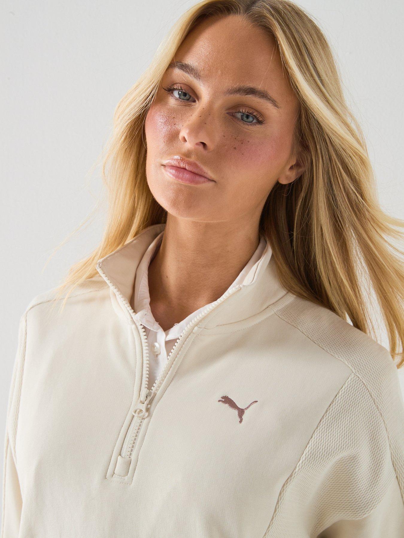 Image 4 of 5 of Puma Womens Class Relaxed Half-Zip Crew - White