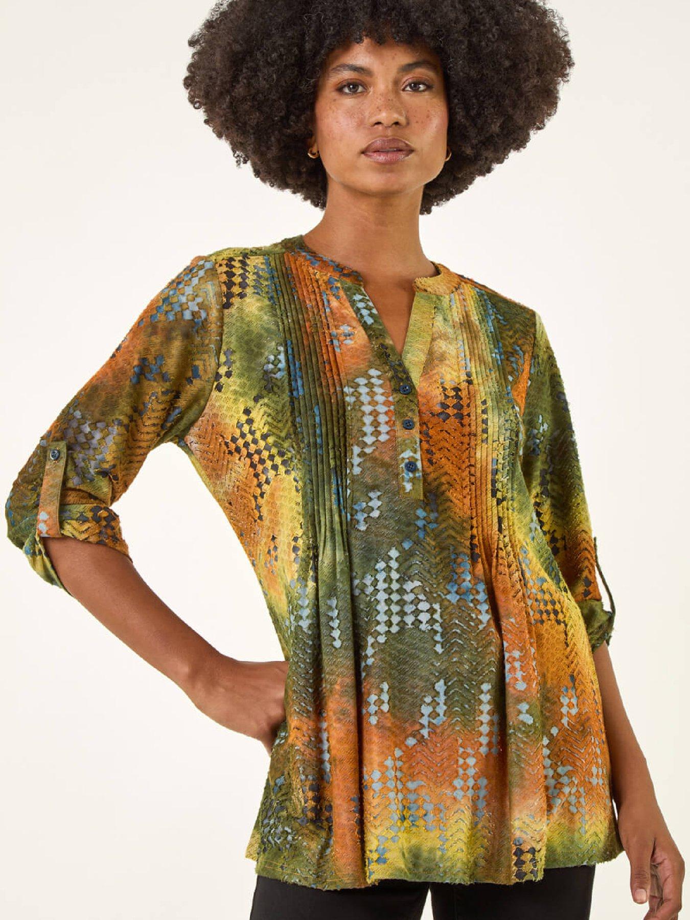  image of roman-textured-burnout-print-top-rust