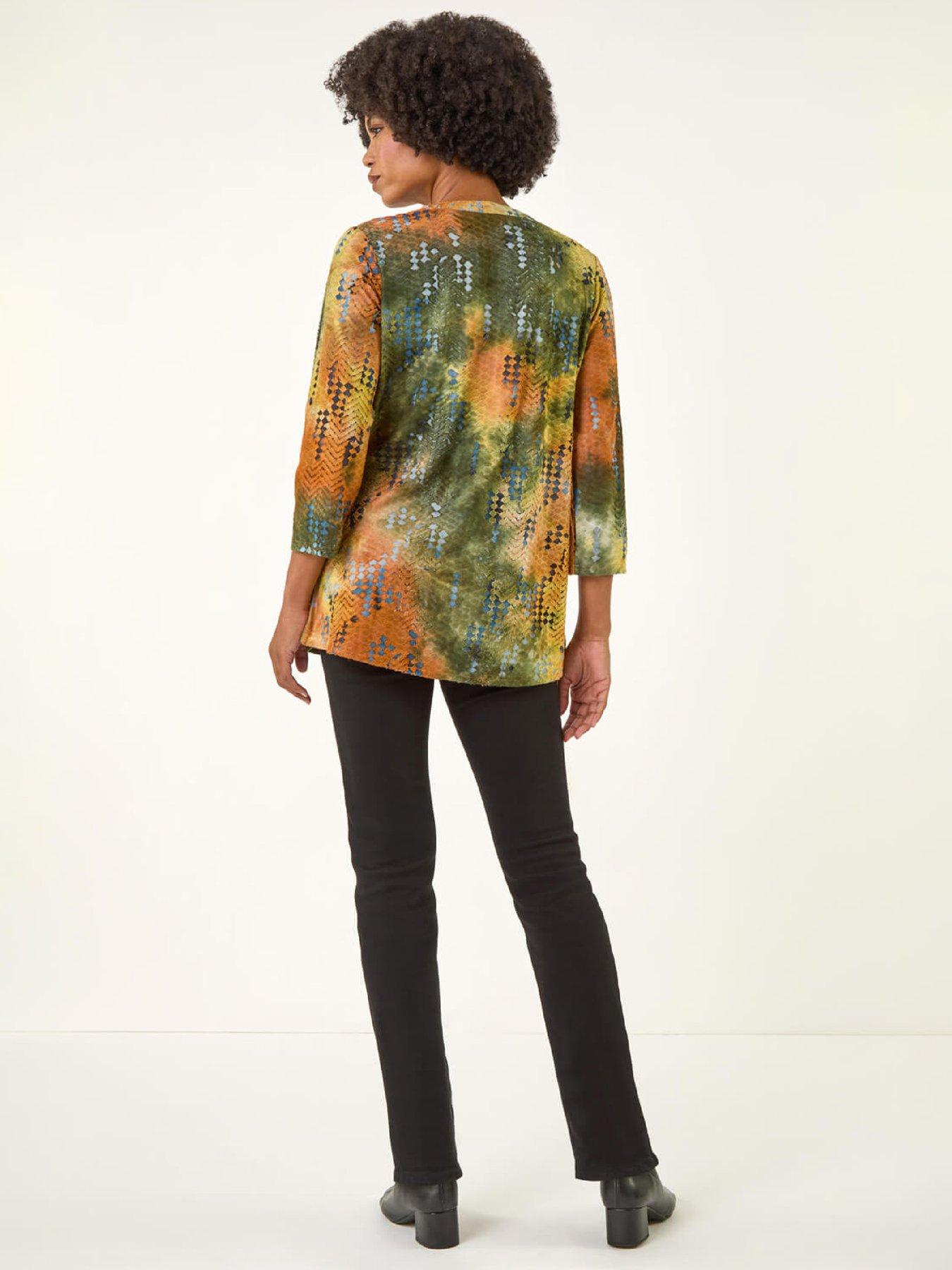  image of roman-textured-burnout-print-top-rust