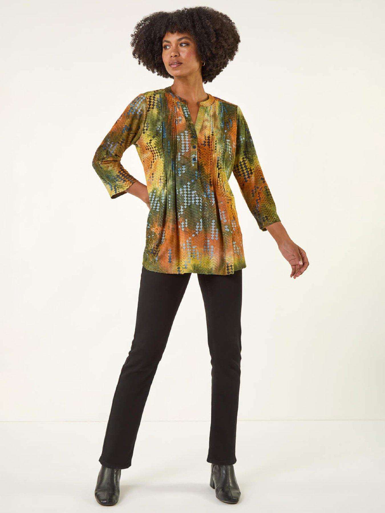 image of roman-textured-burnout-print-top-rust