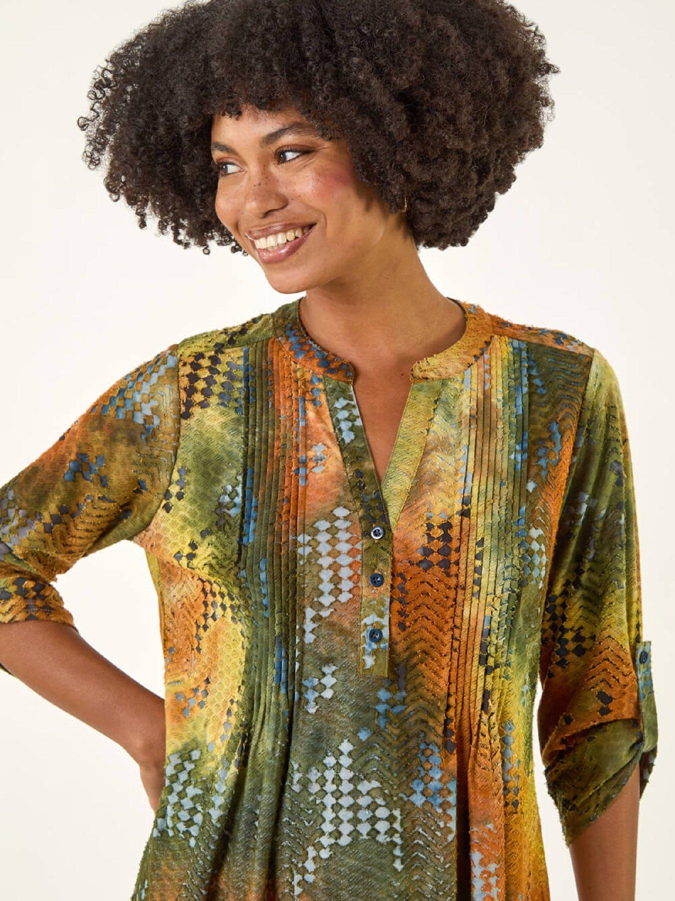  image of roman-textured-burnout-print-top-rust