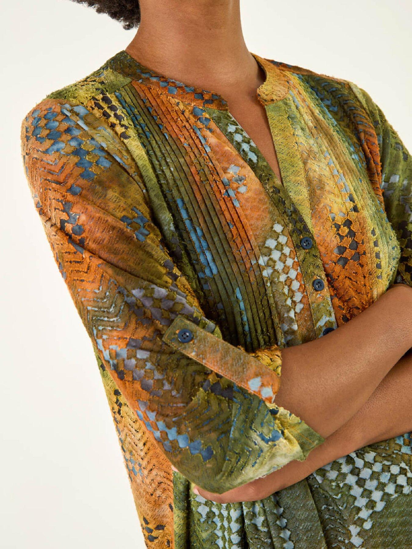  image of roman-textured-burnout-print-top-rust