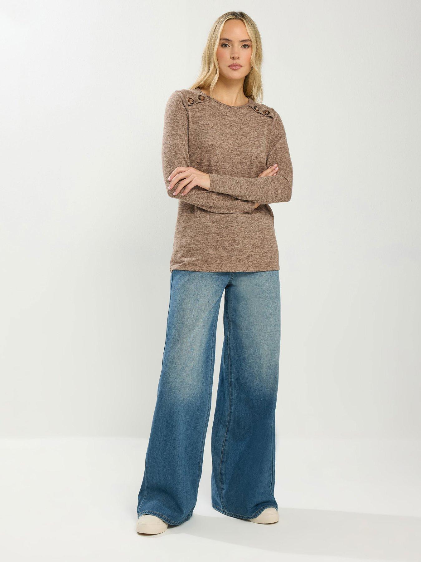 Image 3 of 5 of Long Tall Sally Marl Button Detail Top - Beige