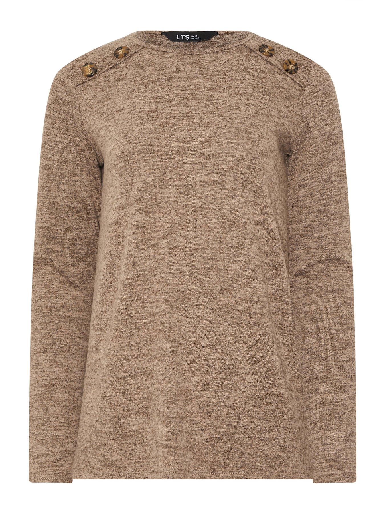 Image 5 of 5 of Long Tall Sally Marl Button Detail Top - Beige