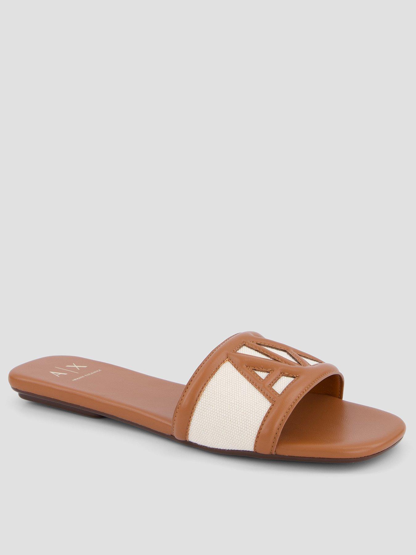 Armani Exchange Logo Flat Sandals - Brown