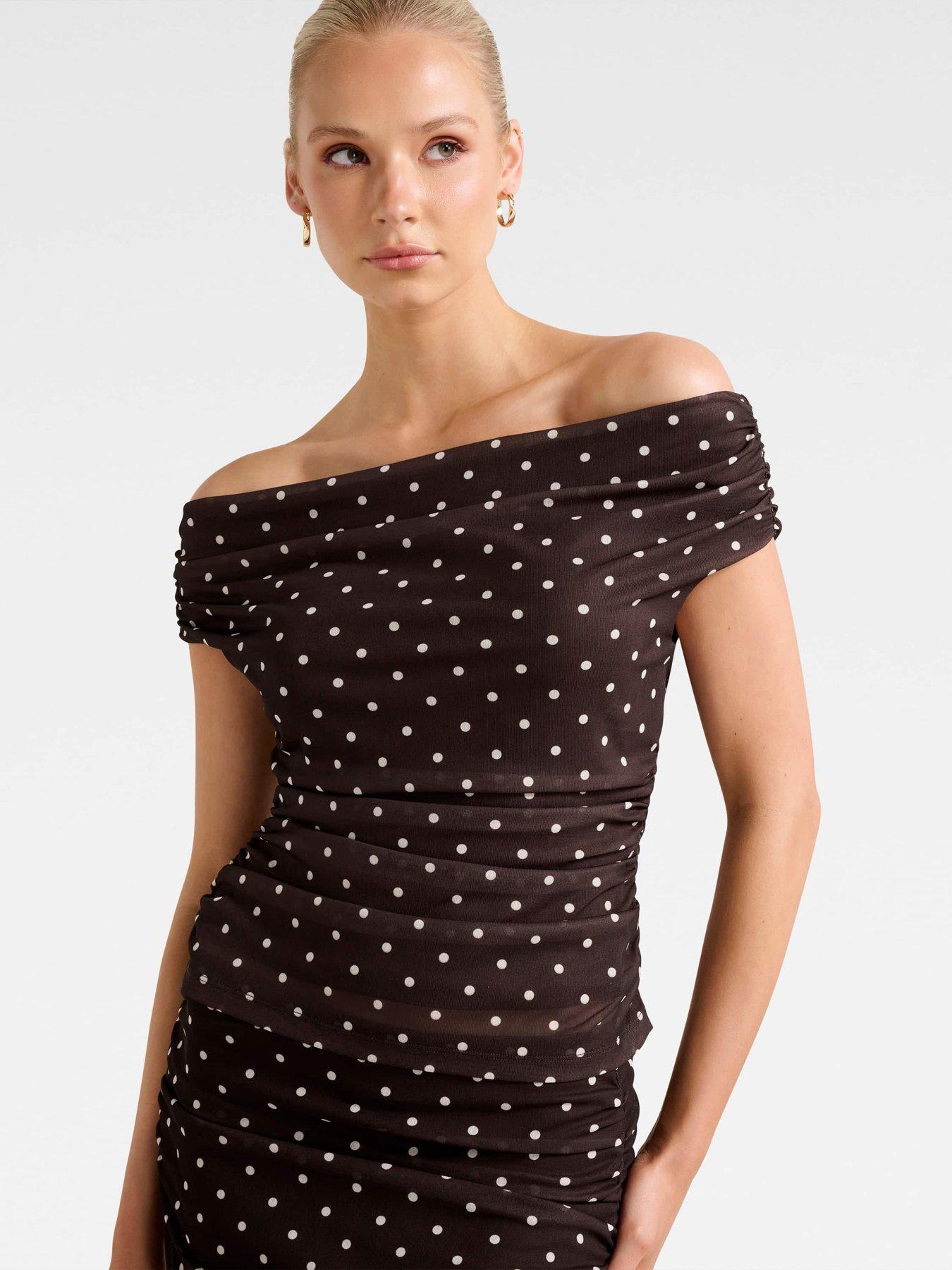  image of forever-new-mimi-off-shoulder-mesh-top-brown