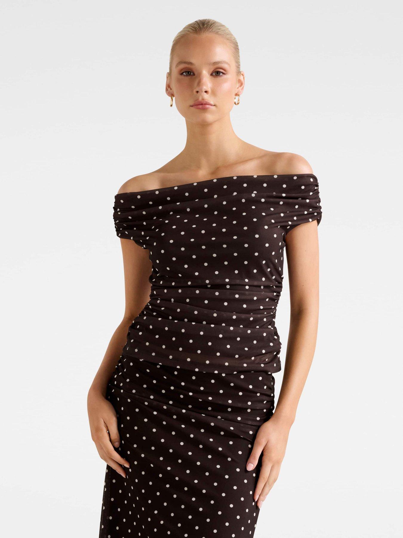  image of forever-new-mimi-off-shoulder-mesh-top-brown