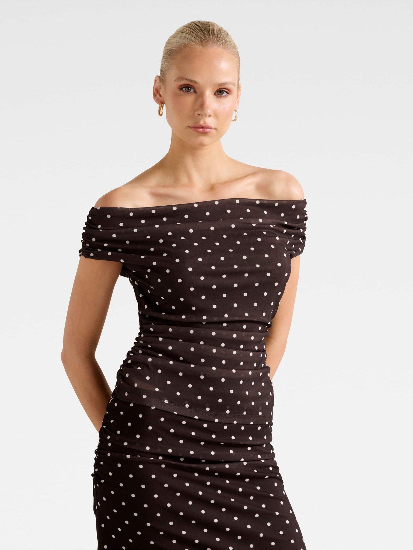  image of forever-new-mimi-off-shoulder-mesh-top-brown