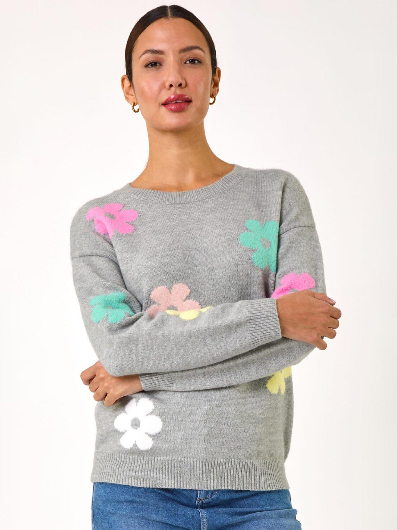 Roman Floral Print Jacquard Knit Jumper - Grey