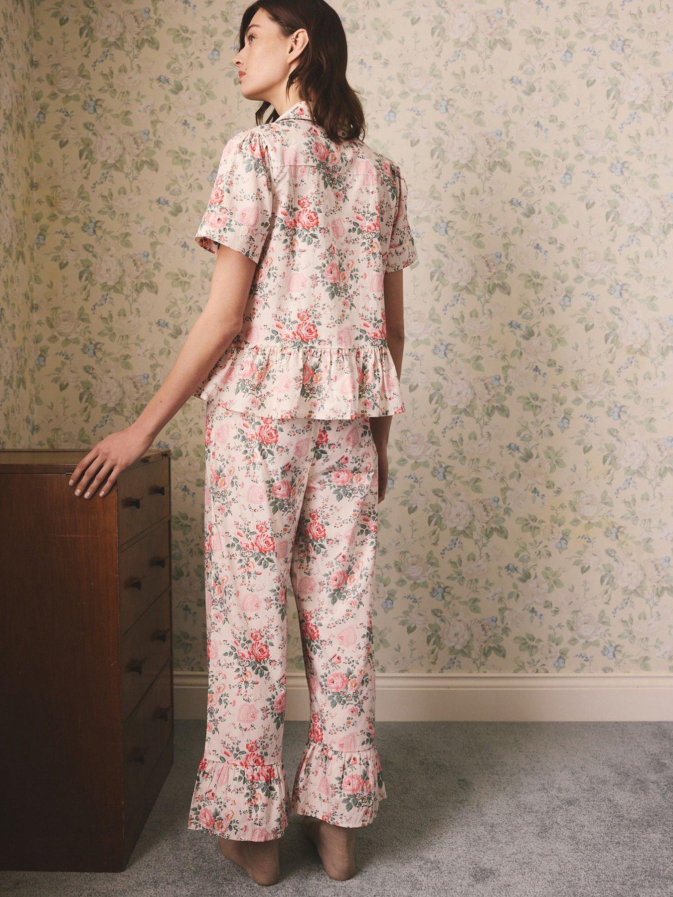 Image 2 of 7 of Cath Kidston Button Through Pyjama Set Hackney Rose Print - Cream