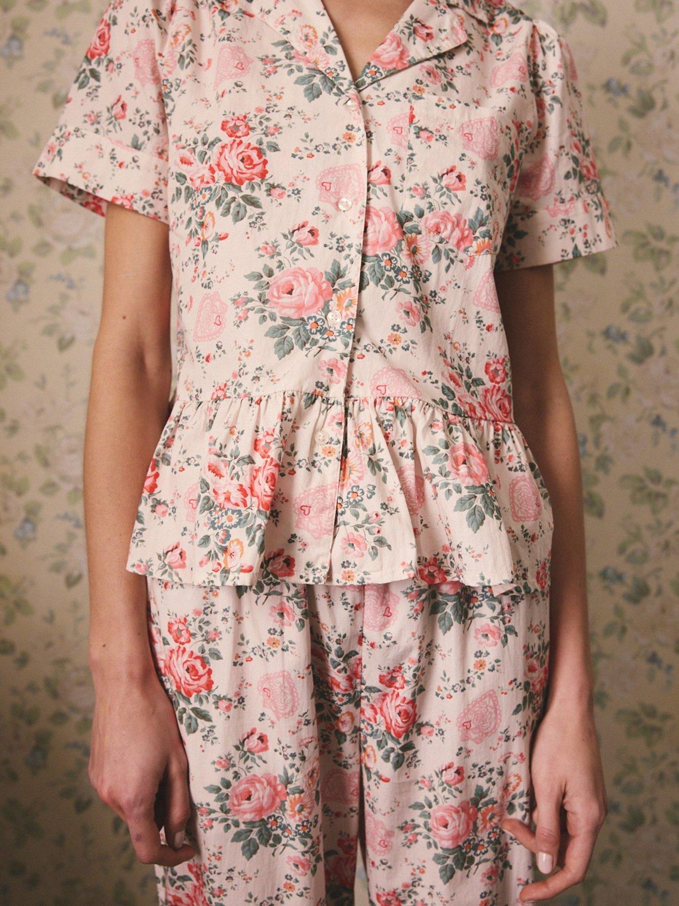 Image 3 of 7 of Cath Kidston Button Through Pyjama Set Hackney Rose Print - Cream