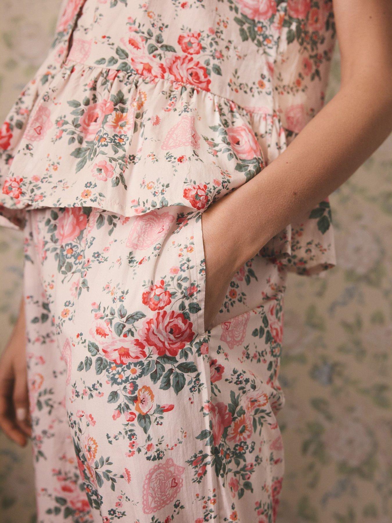 Image 4 of 7 of Cath Kidston Button Through Pyjama Set Hackney Rose Print - Cream
