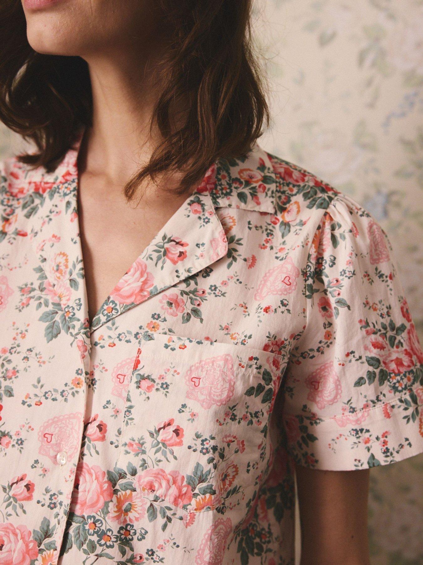 Image 5 of 7 of Cath Kidston Button Through Pyjama Set Hackney Rose Print - Cream