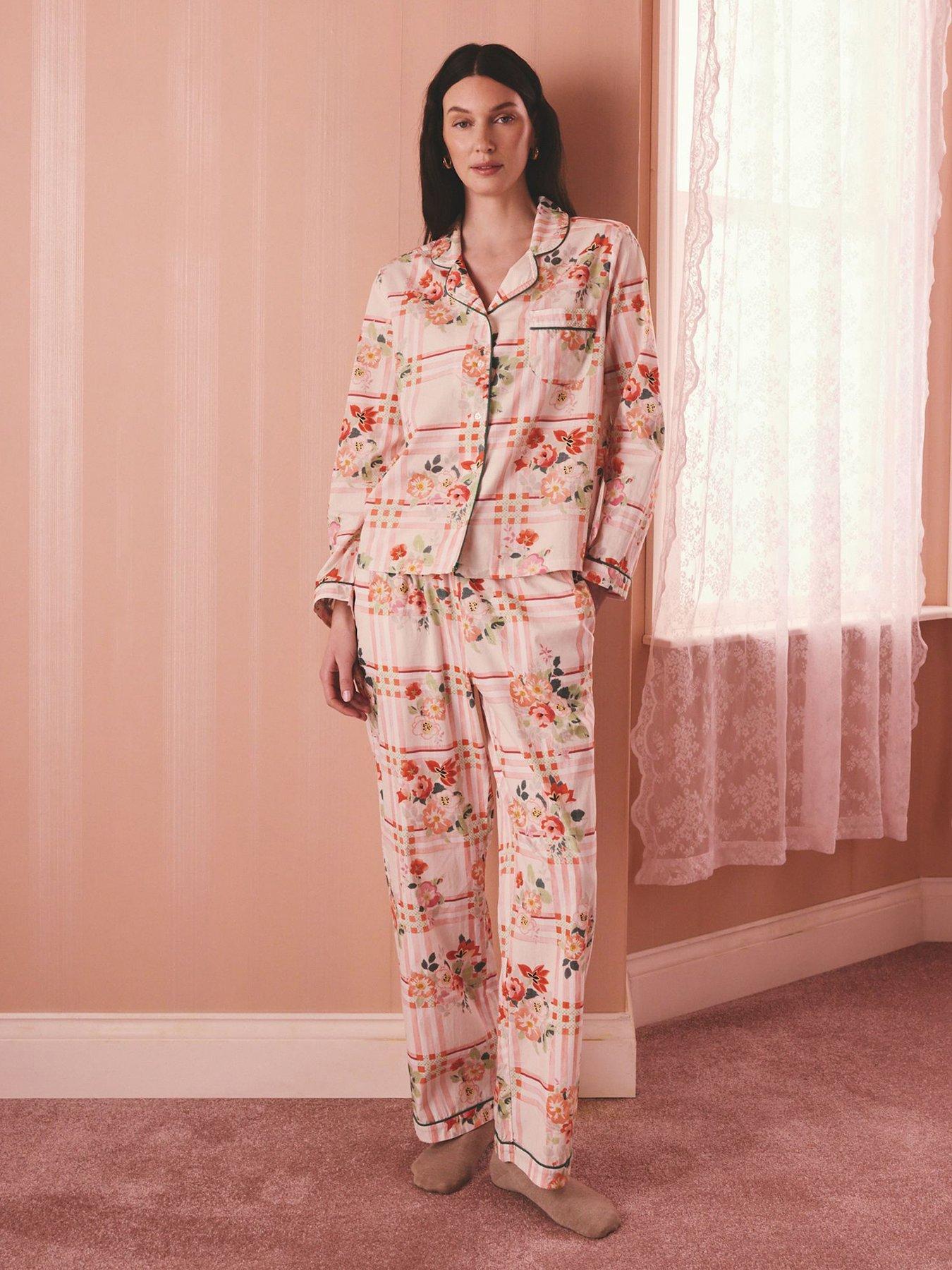 Cath Kidston Button Through Pyjama Set Archive Floral Check Print - Pink