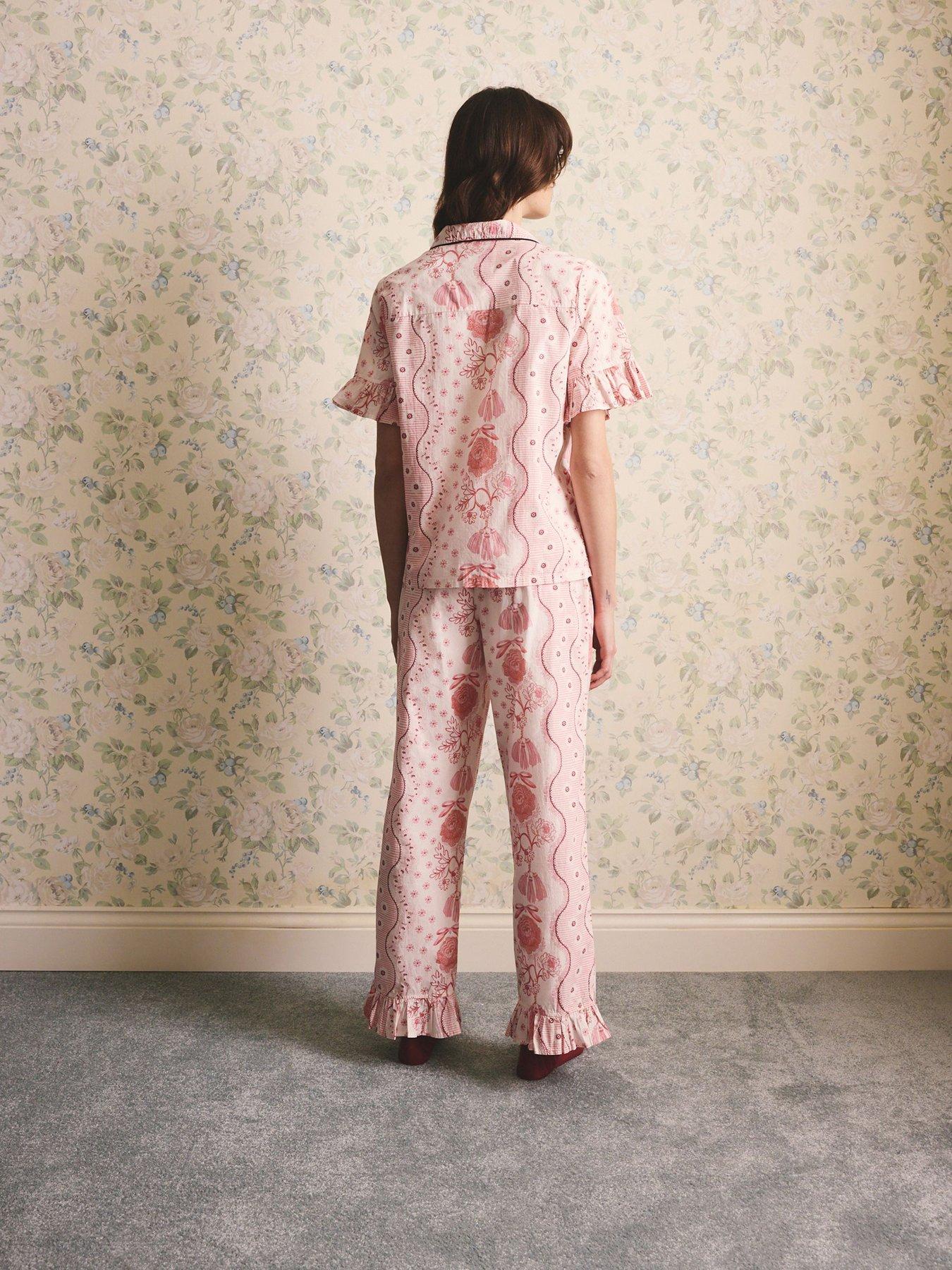 Image 2 of 7 of Cath Kidston Button Through Pyjama Set Spitalfields Silk Print - Pink