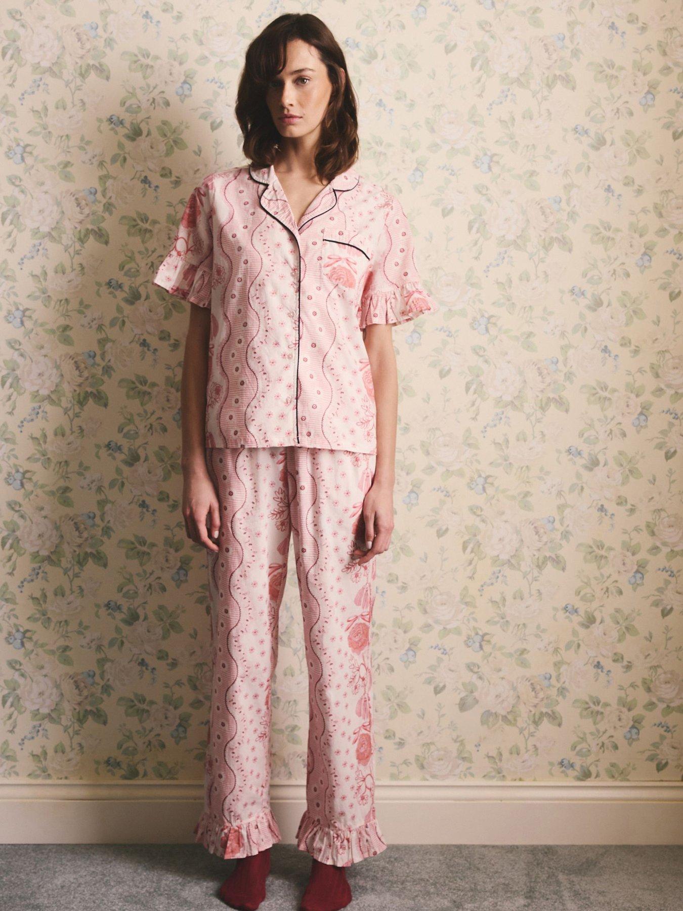  image of cath-kidston-button-through-pyamaj-set-spitalfields-silk-print-pink