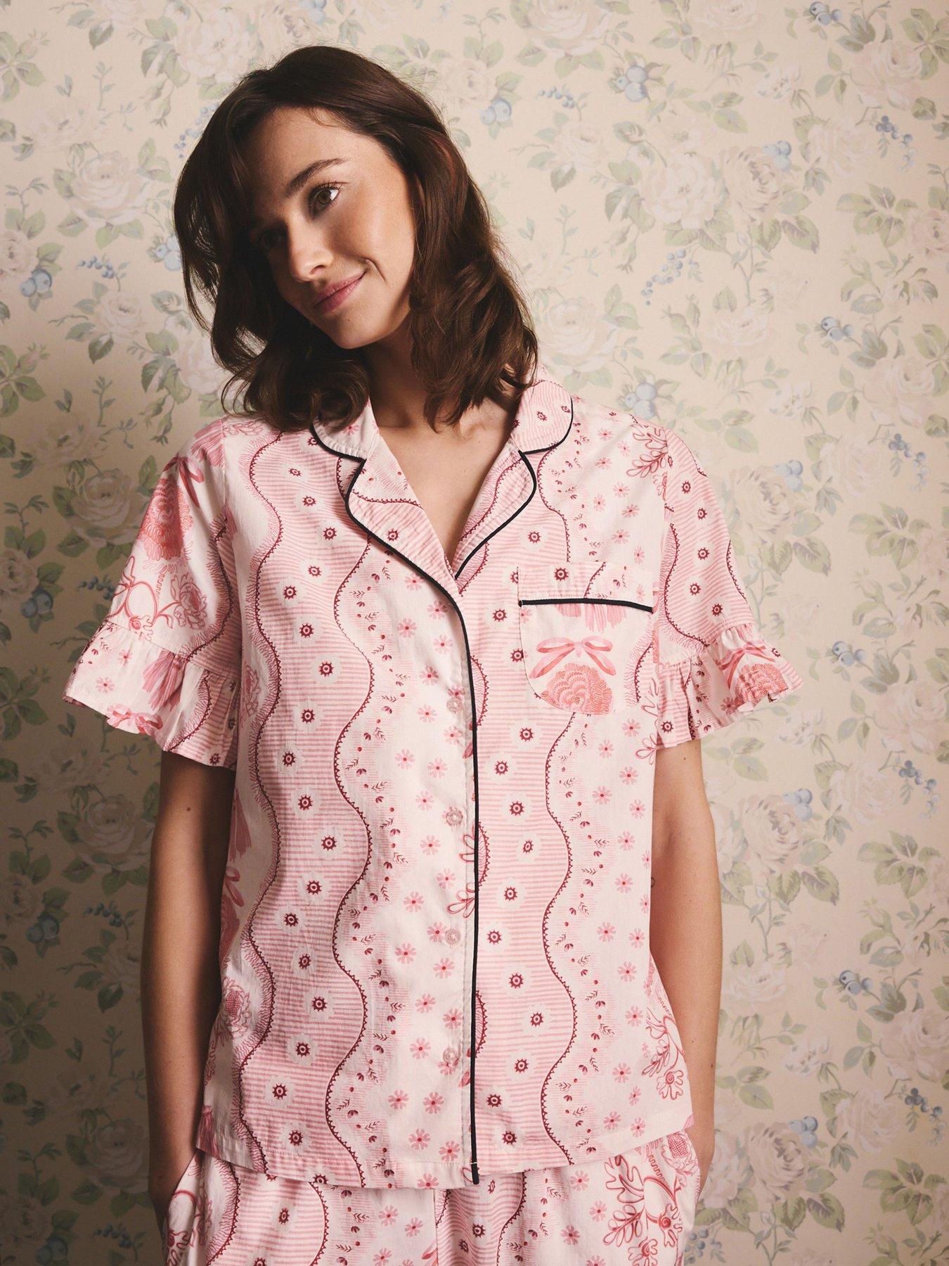  image of cath-kidston-button-through-pyamaj-set-spitalfields-silk-print-pink