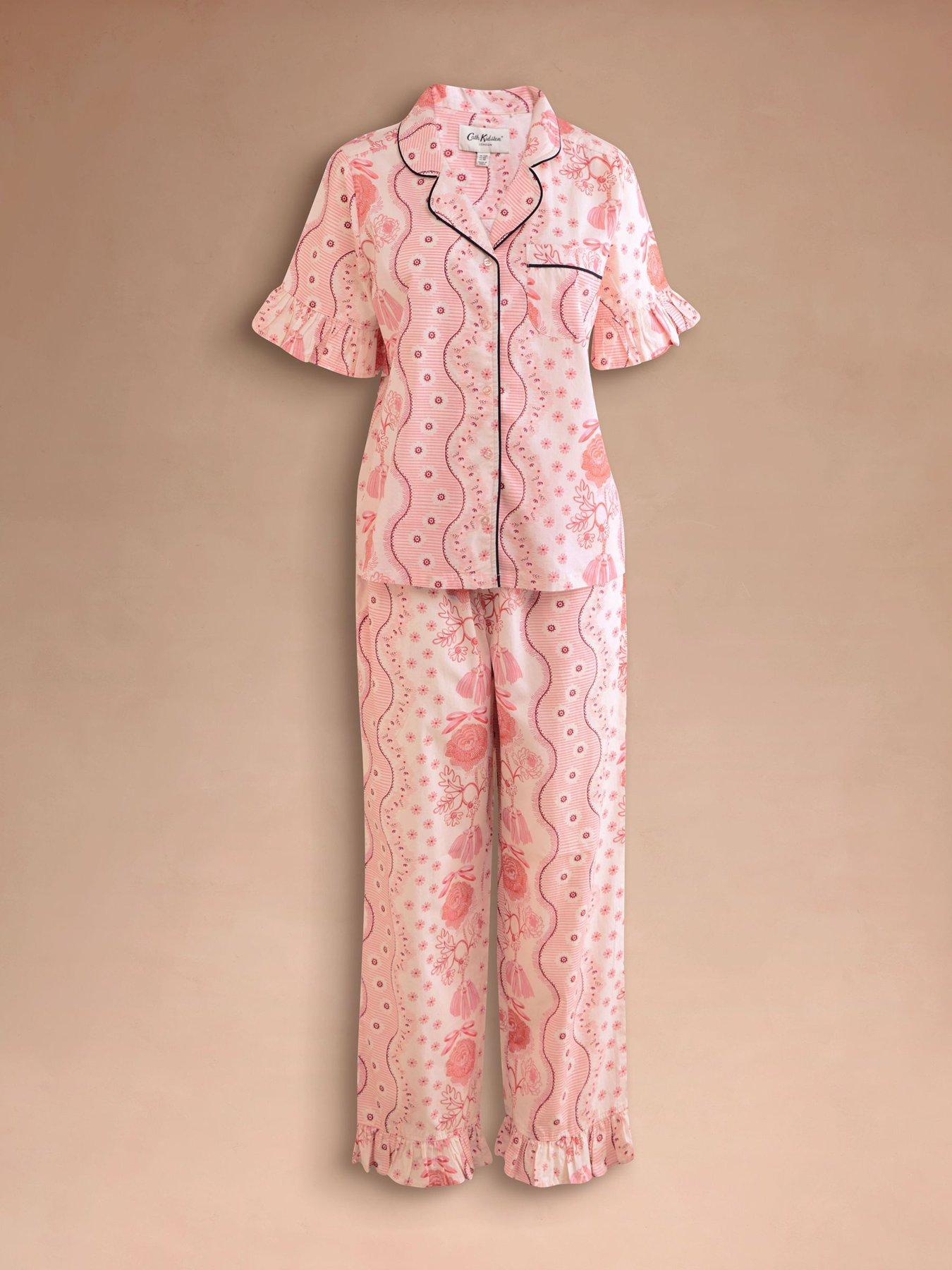 Image 5 of 7 of Cath Kidston Button Through Pyjama Set Spitalfields Silk Print - Pink