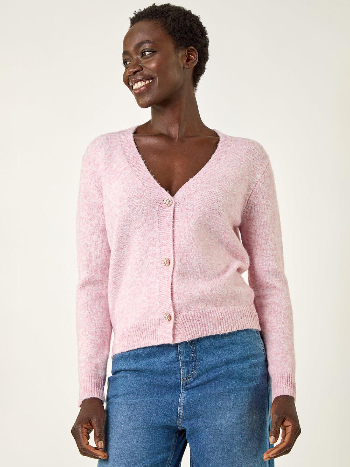 Roman Metallic Trim Knit Cardigan - Pink