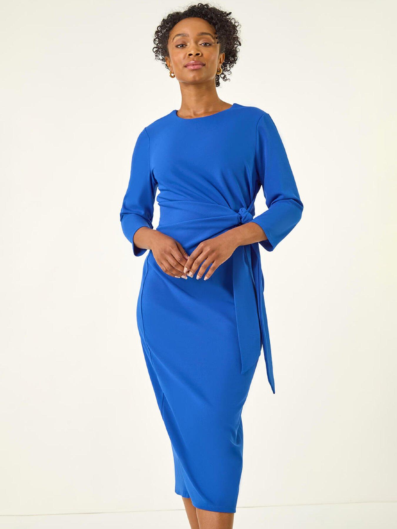 Roman Petite Tie Waist Stretch Midi Dress - Royal Blue | Littlewoods