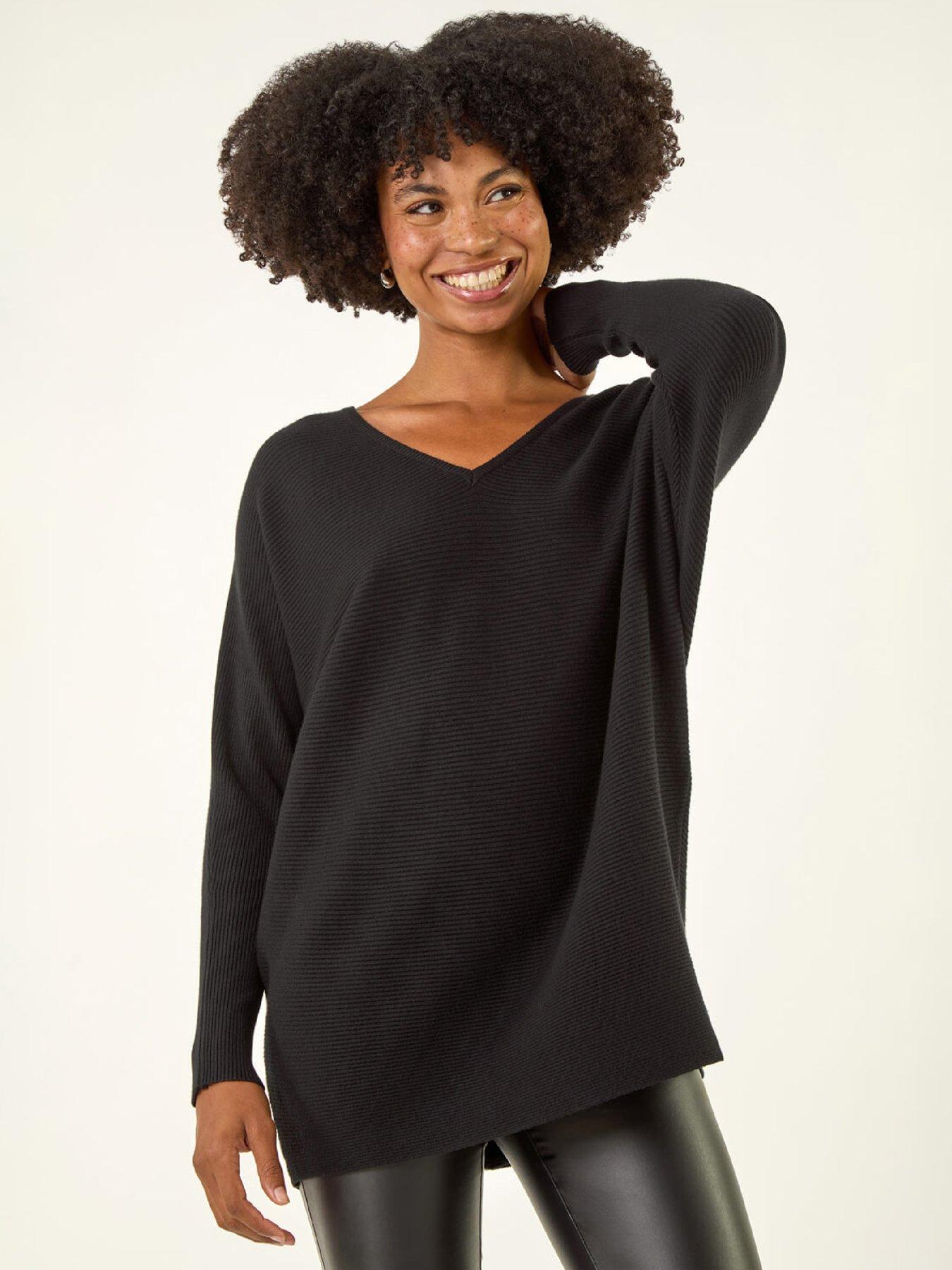 Roman V-neck Lace Back Knit Jumper - Black