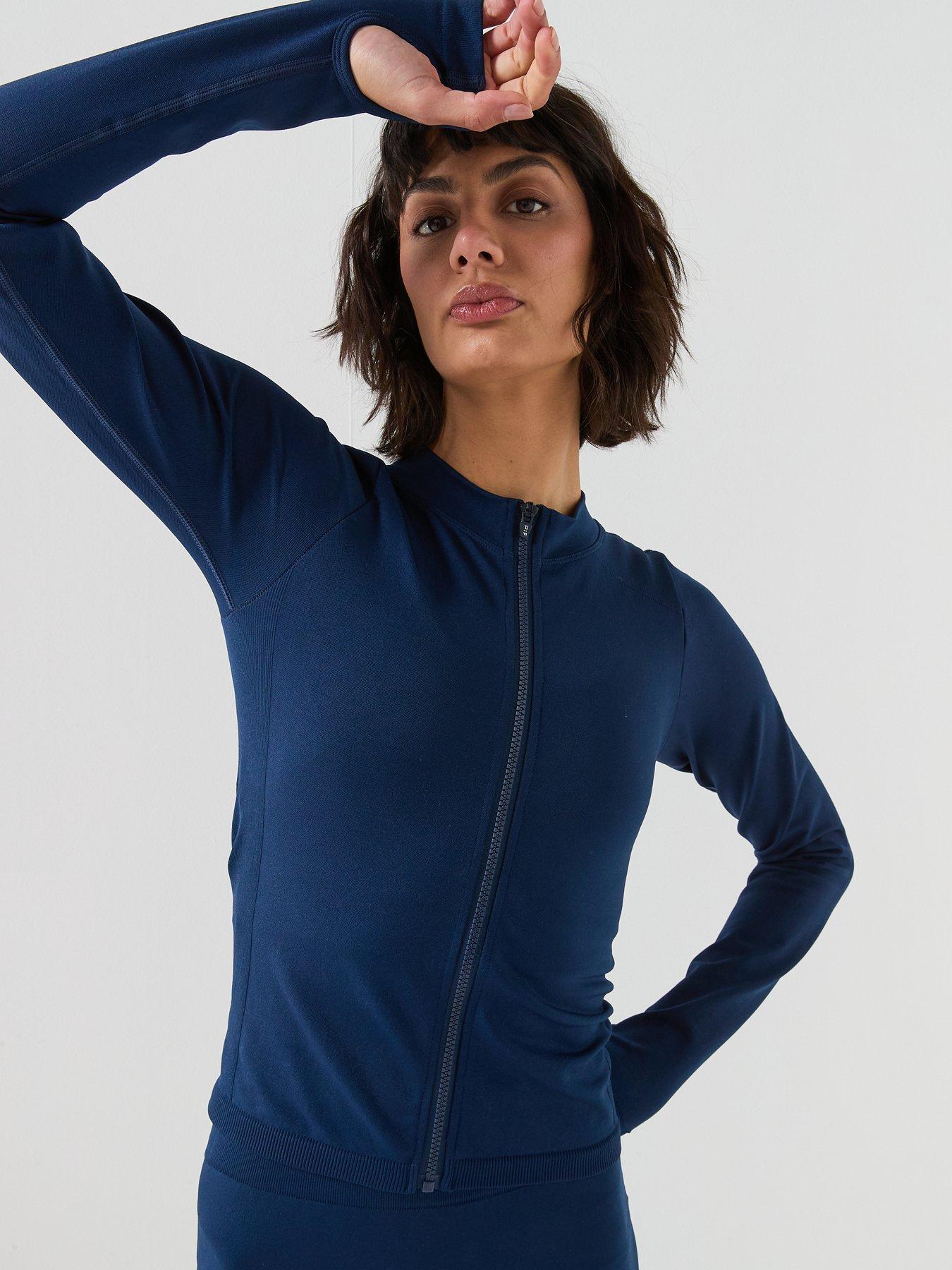 Image 5 of 6 of Peach Fit Womens Zip Through Top - Navy