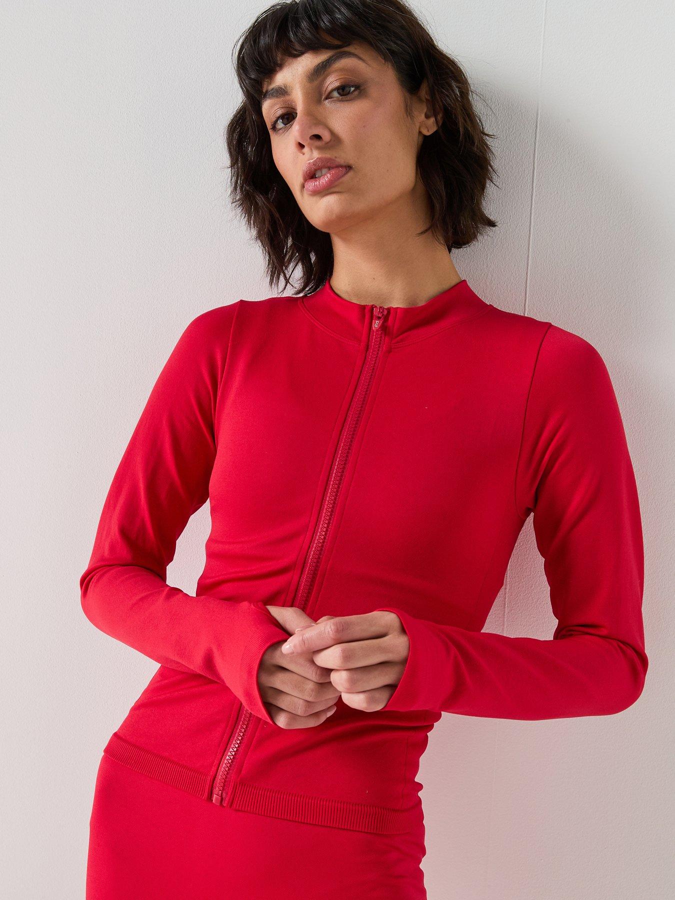 Peach Fit Womens Zip Through Top - Red