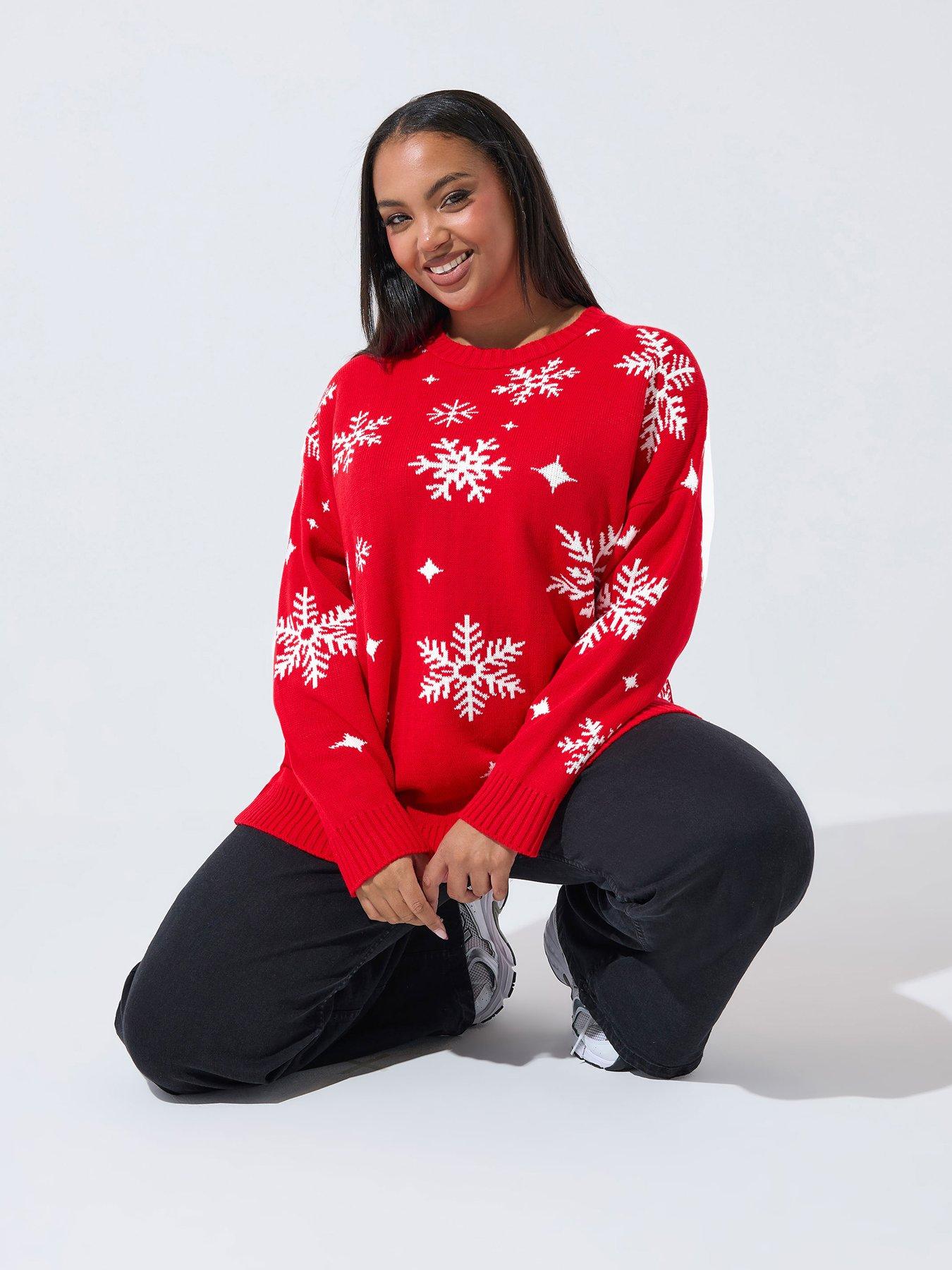 Image 1 of 6 of Yours Curve Snowflake Jumper - Red