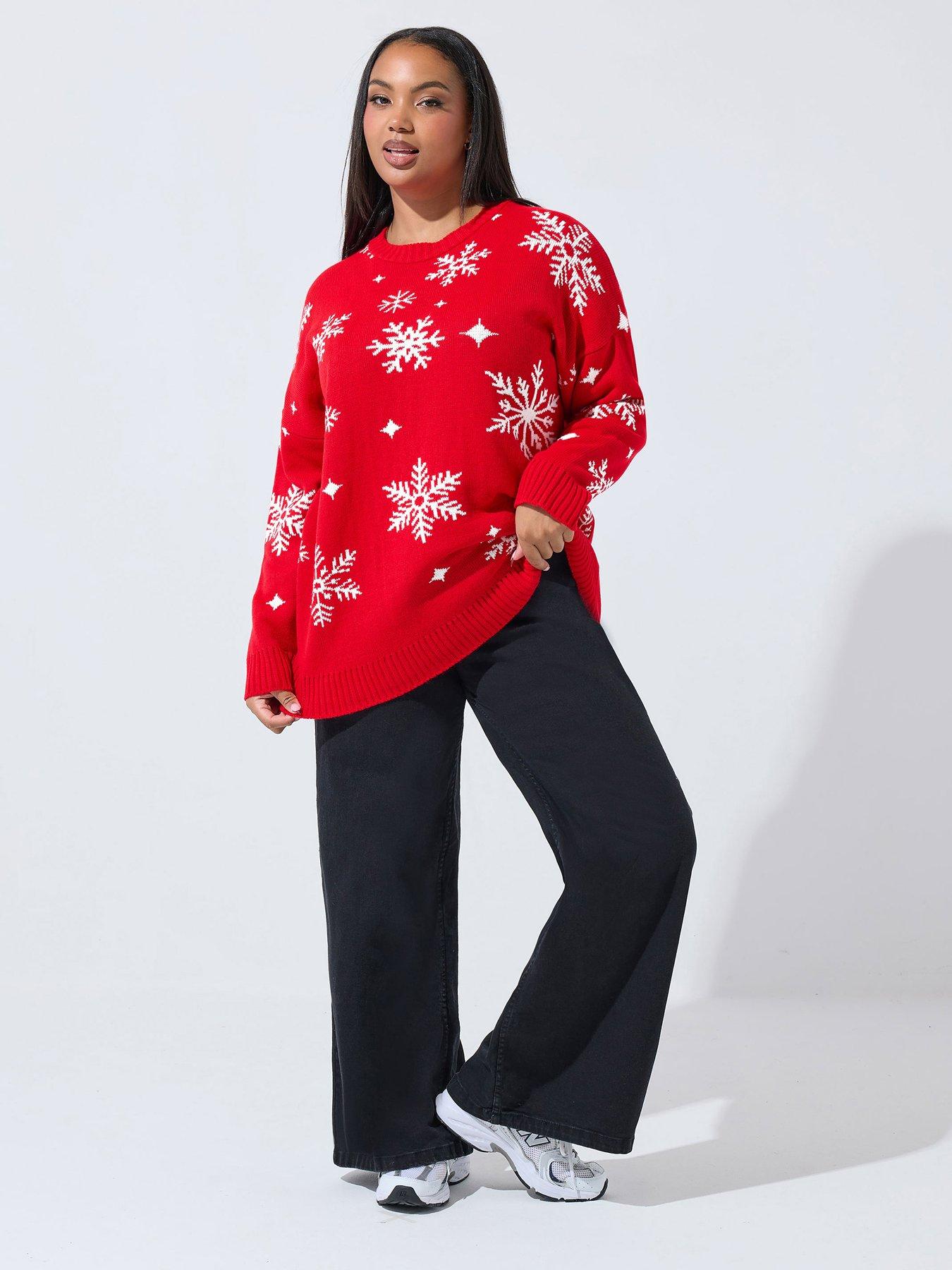 Image 3 of 6 of Yours Curve Snowflake Jumper - Red