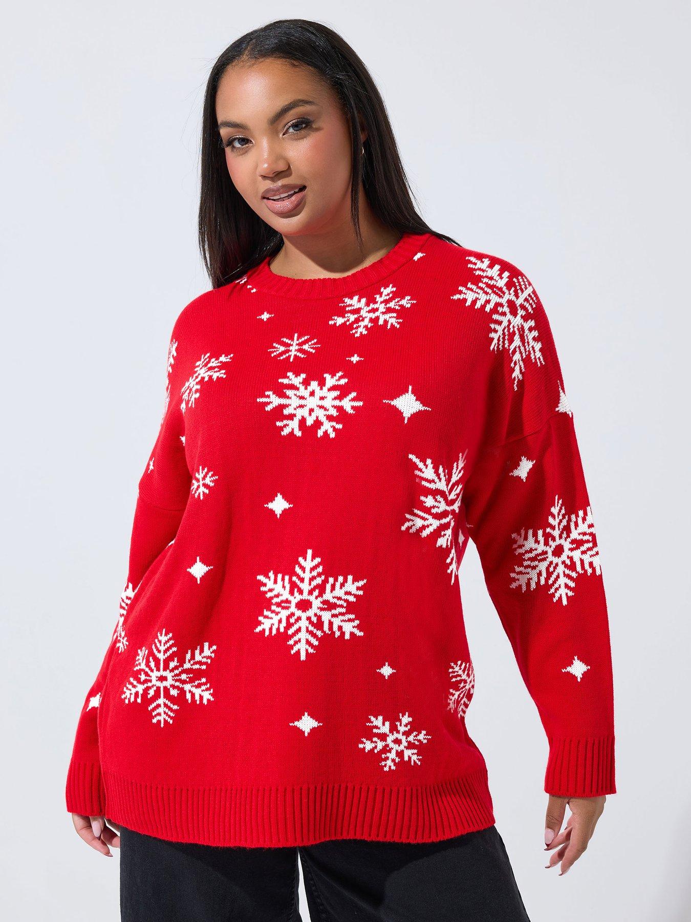 Image 4 of 6 of Yours Curve Snowflake Jumper - Red