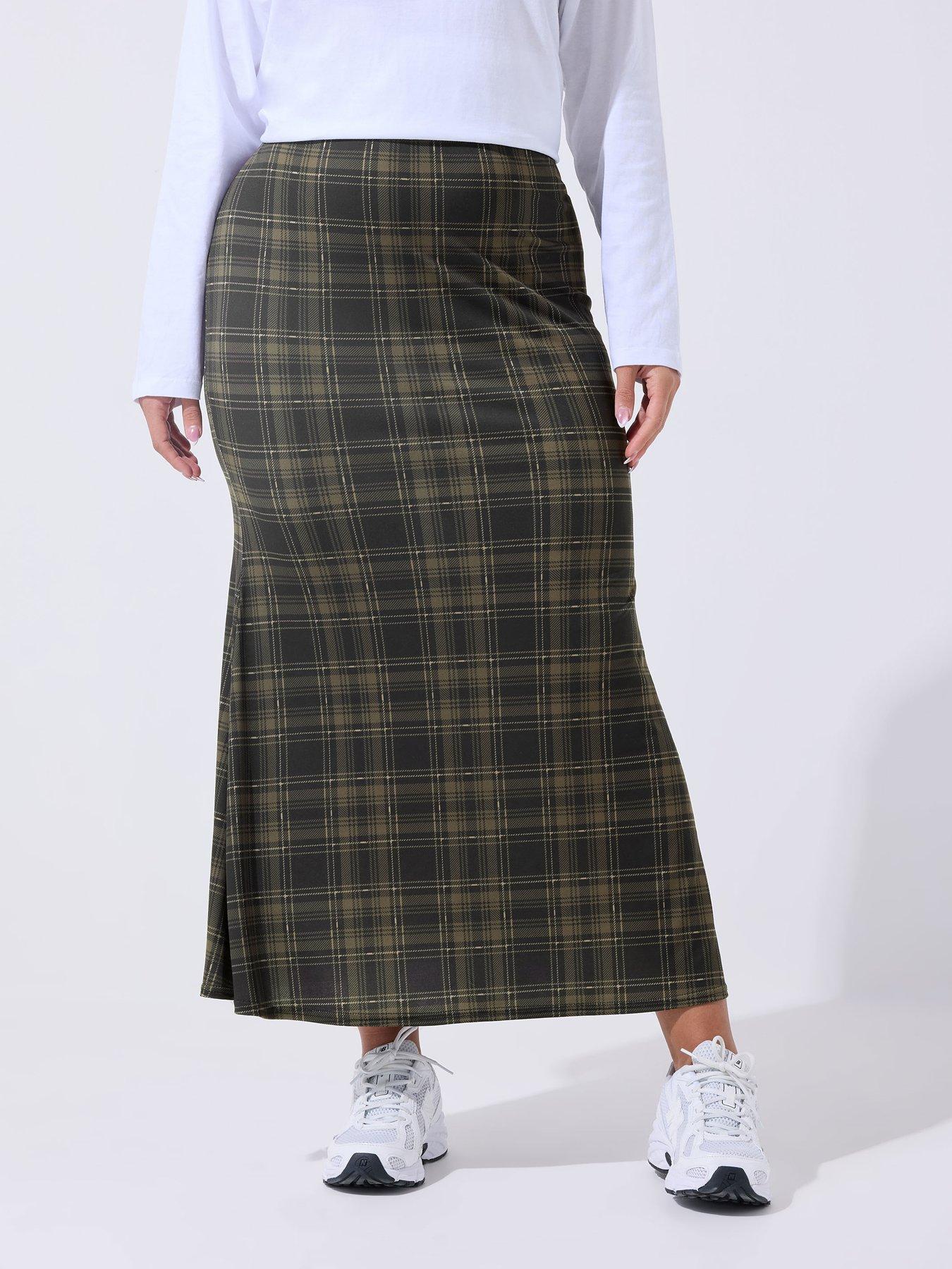  image of yours-curve-check-midi-skirt