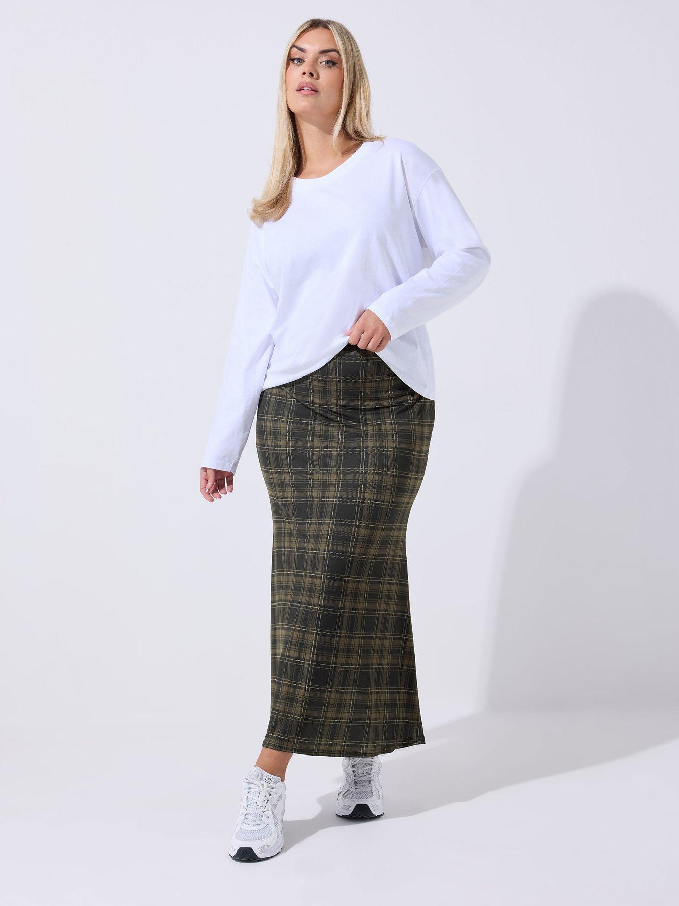  image of yours-curve-check-midi-skirt