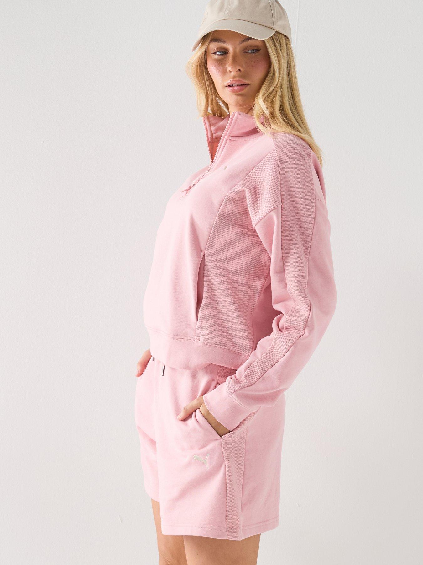  image of puma-womens-class-relaxed-half-zip-crew-pink