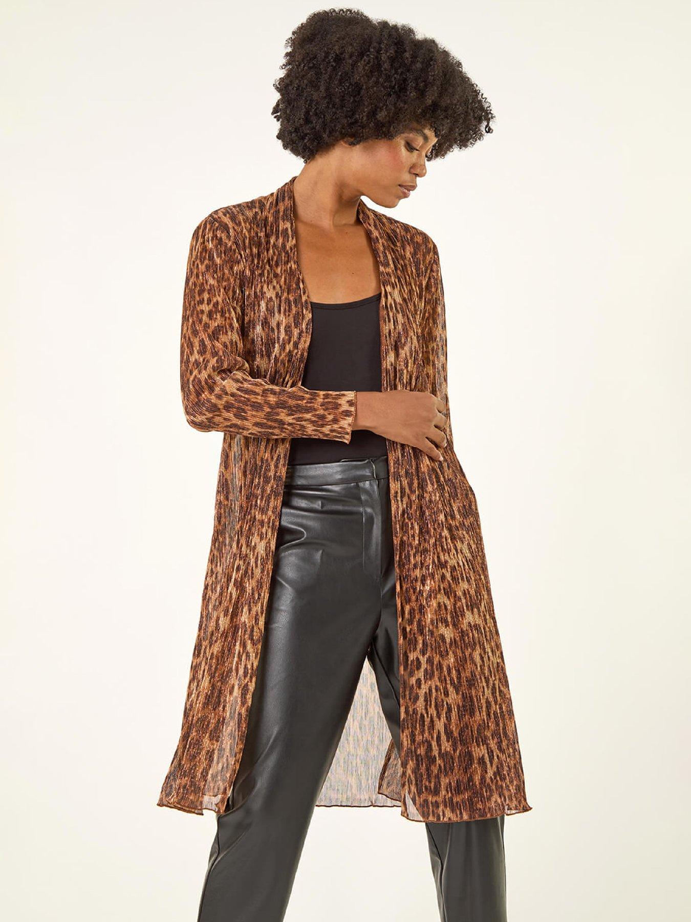 Roman Metallic Animal Print Plisse Kimono - Tan