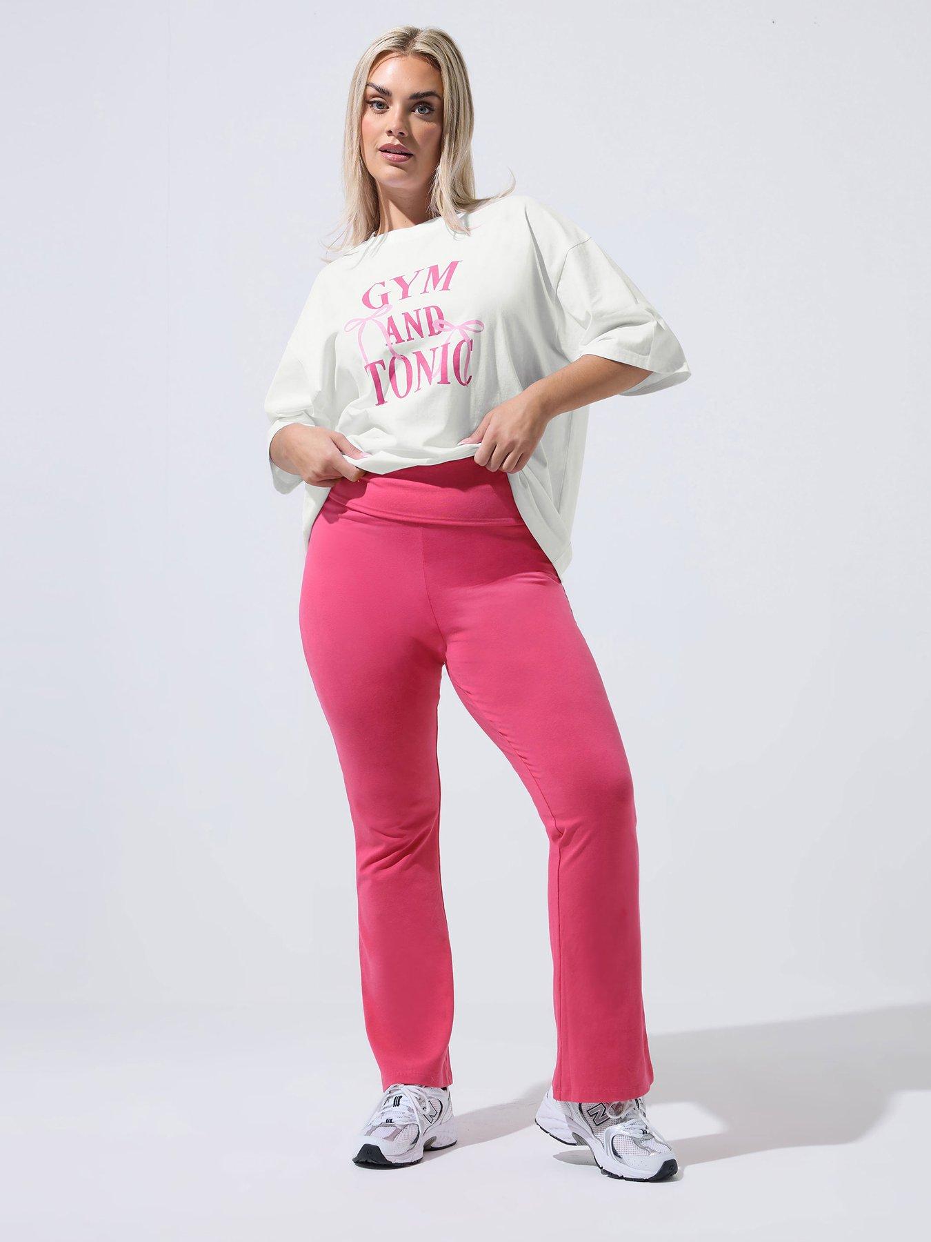 Image 3 of 5 of Yours Curve Fold Over Kick Flare Trousers - Pink