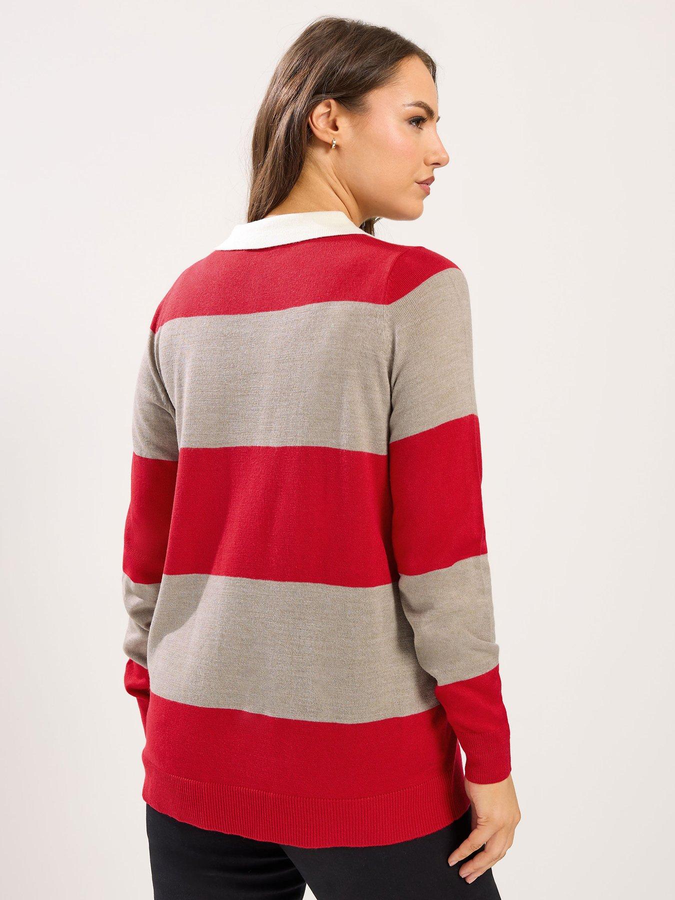 Image 2 of 5 of Yours Curve Fine Gauge Rugby Jumper - Red
