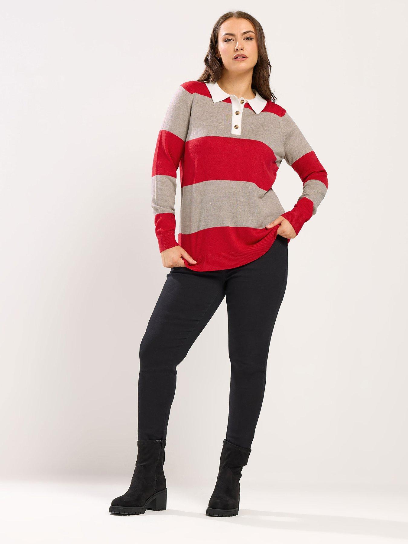 Image 3 of 5 of Yours Curve Fine Gauge Rugby Jumper - Red