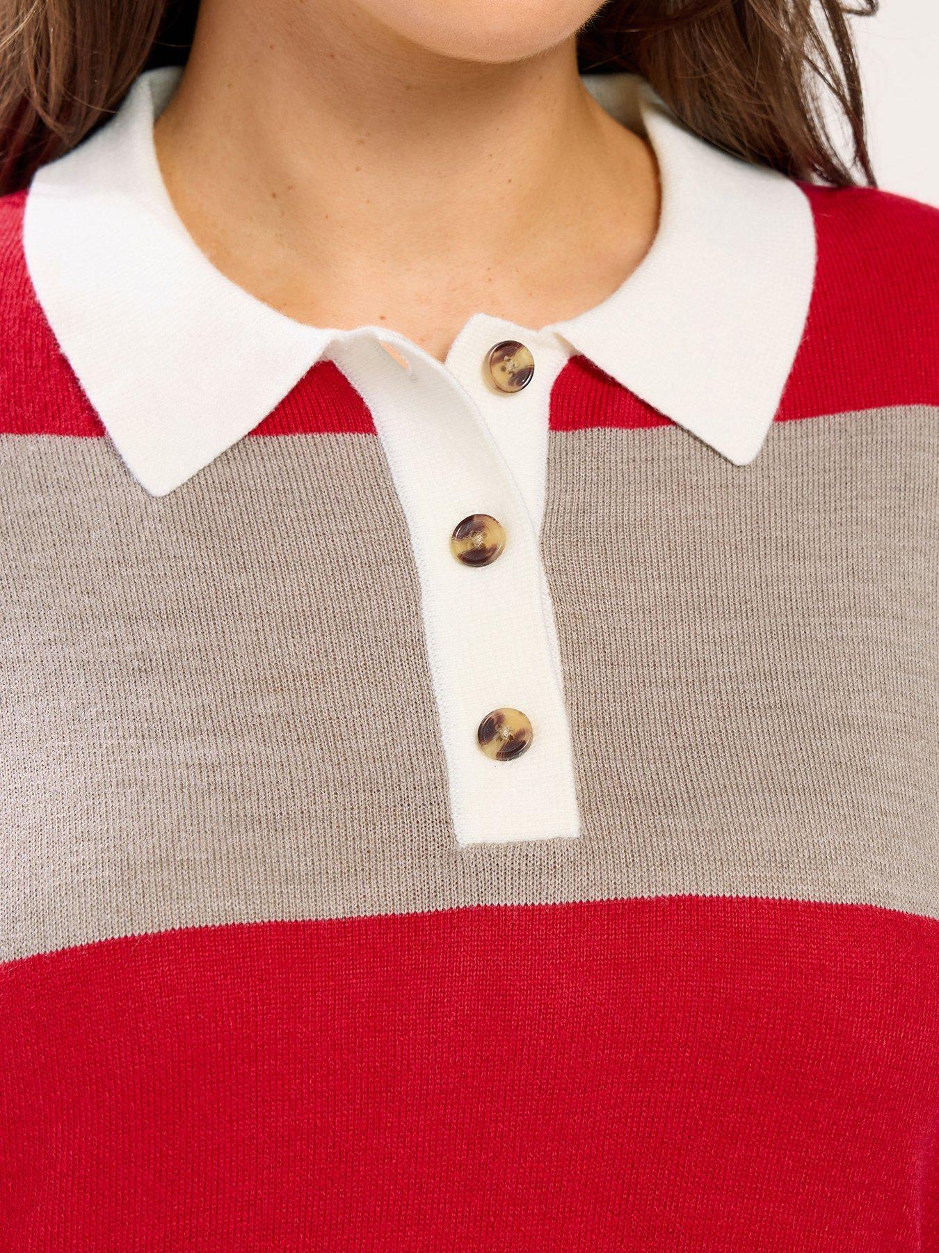 Image 4 of 5 of Yours Curve Fine Gauge Rugby Jumper - Red