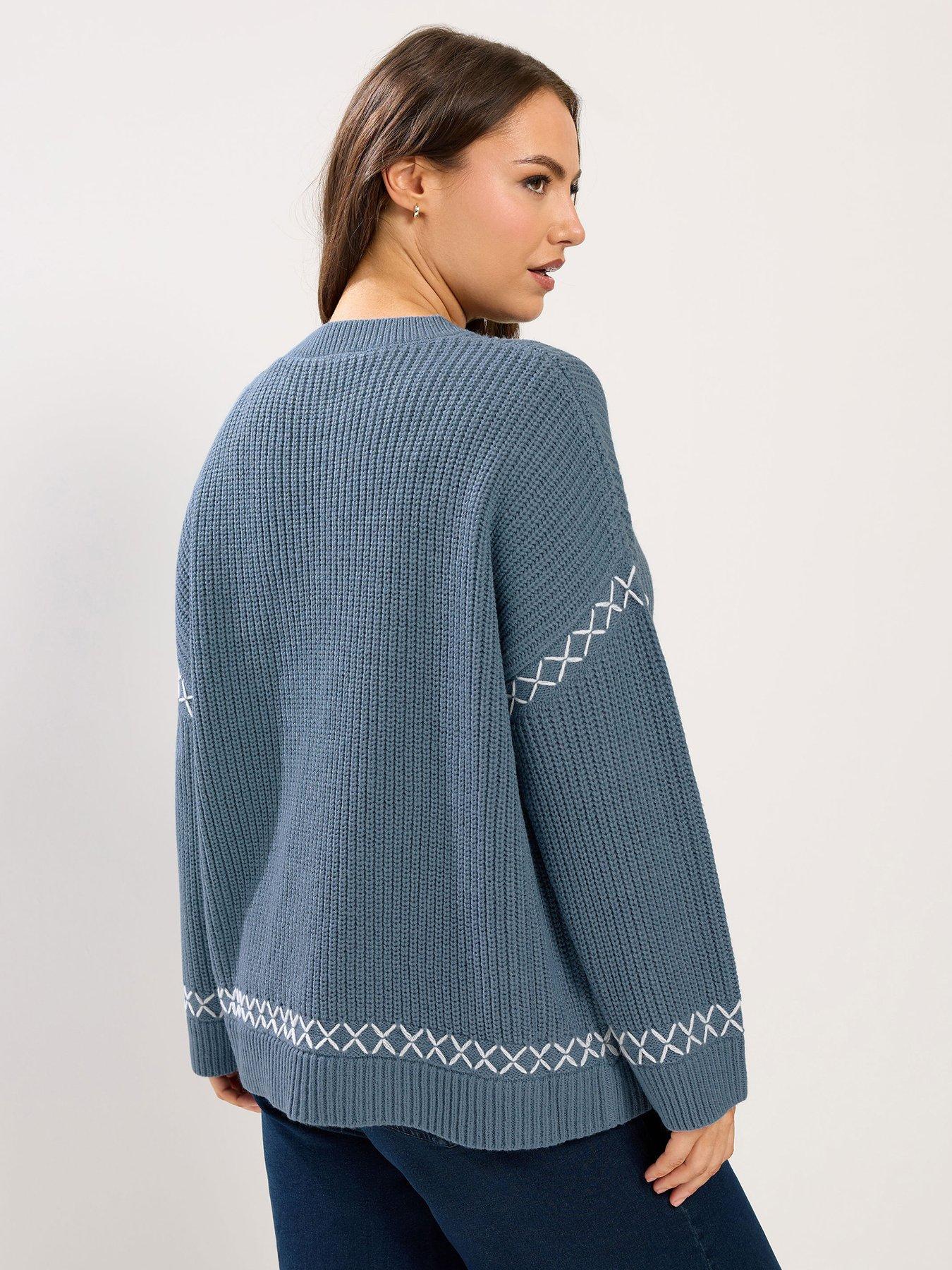 Image 2 of 6 of Yours Curve Blanket Stitch Jumper - Blue