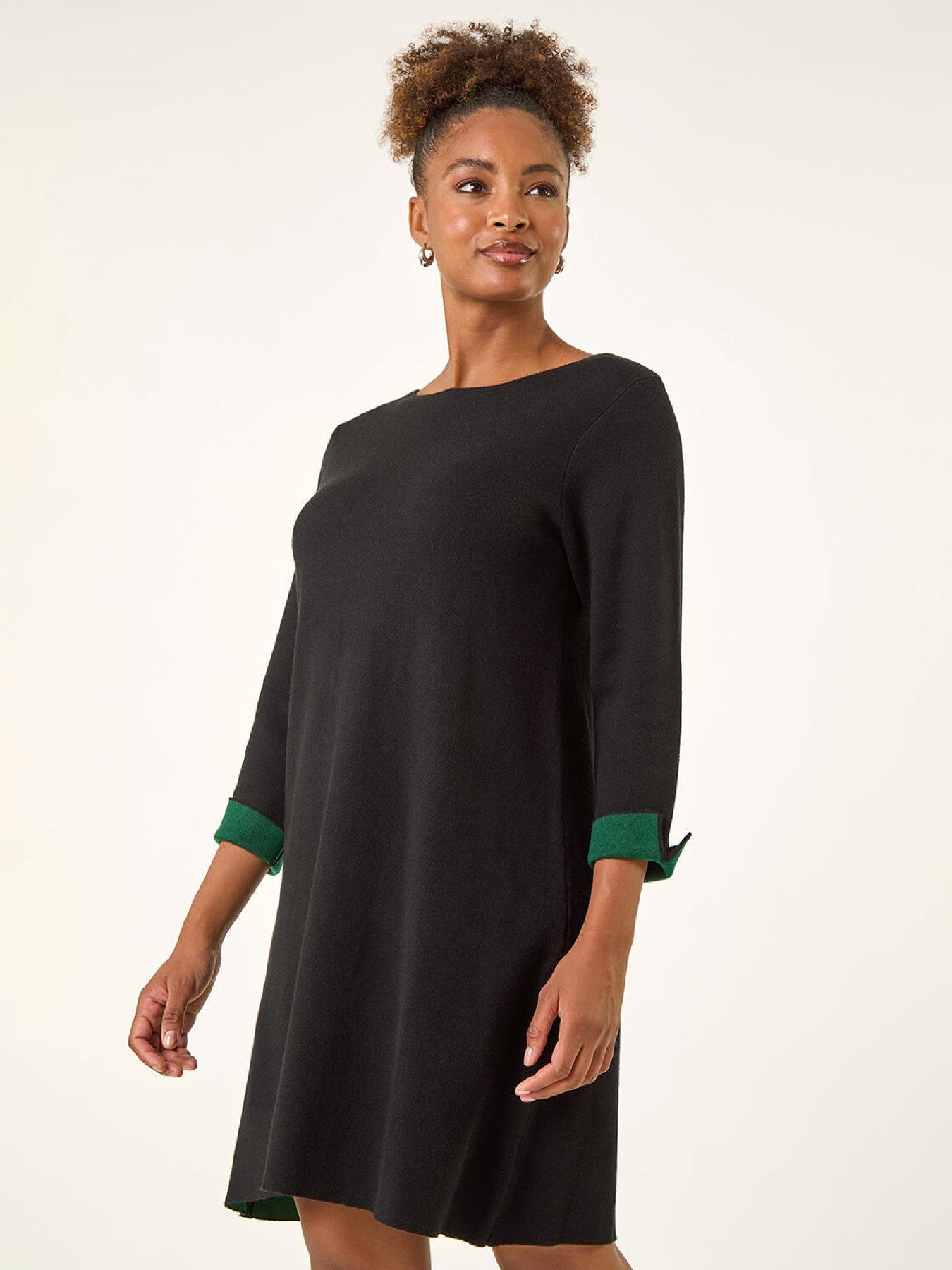 Image 3 of 5 of Roman Contrast Sleeve Knitted Shift Dress - Forest