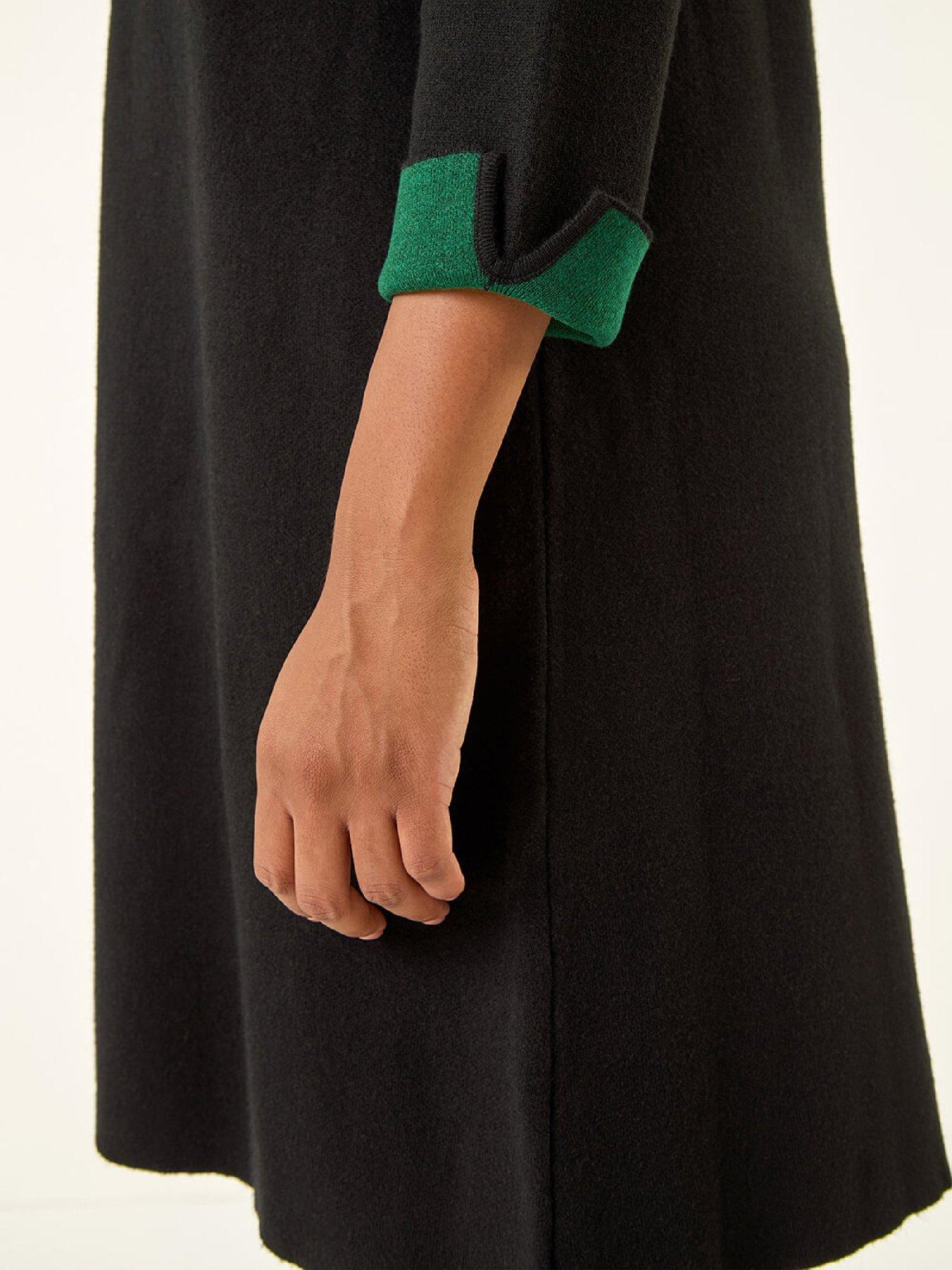 Image 5 of 5 of Roman Contrast Sleeve Knitted Shift Dress - Forest