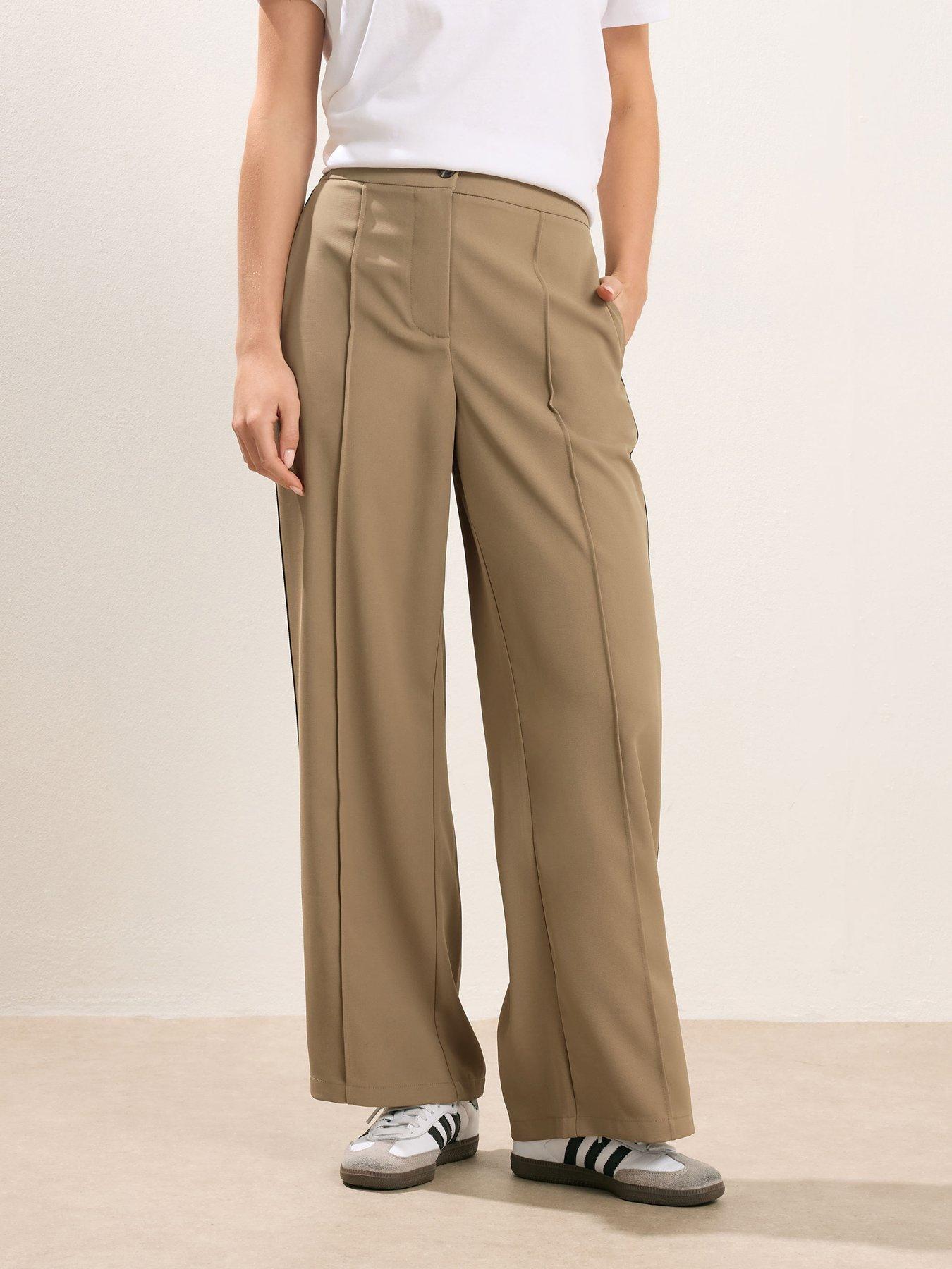 PixieGirl Petite Side Stripe Wide Leg Trousers - Brown