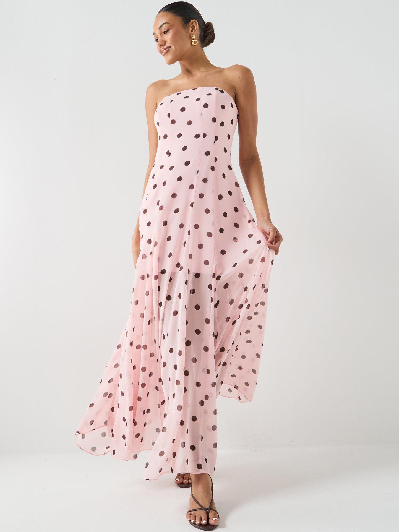 Forever New Strapless Polka Dot Midi Dress - Pink