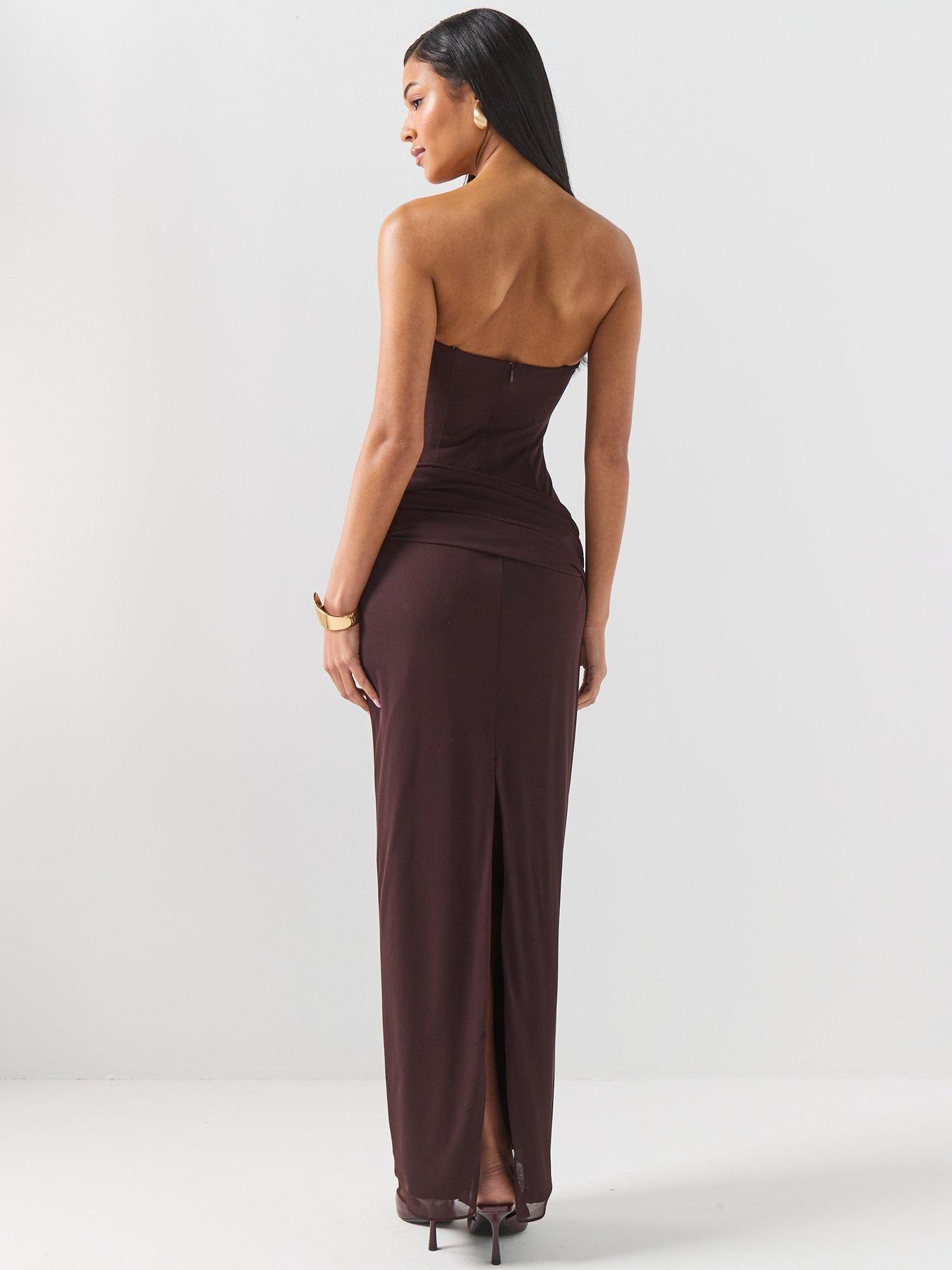  image of forever-new-kia-drape-mesh-maxi-dress-brown