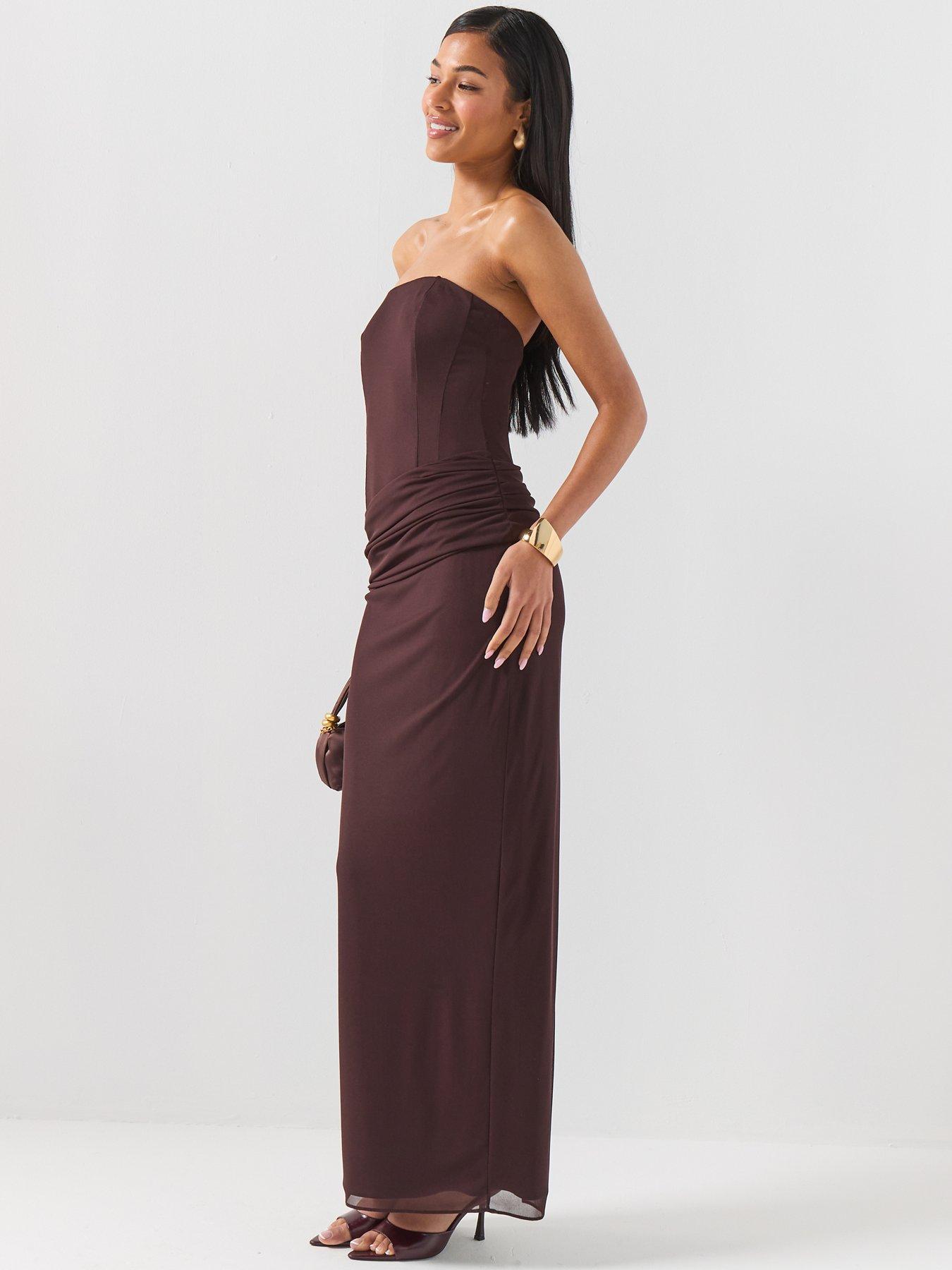  image of forever-new-kia-drape-mesh-maxi-dress-brown