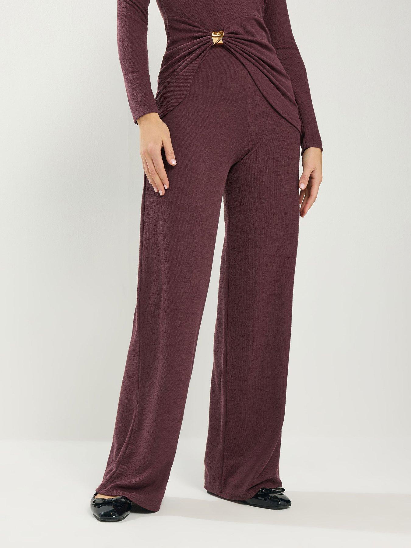 Long Tall Sally Textured Wide Leg Trouser 36" - Red