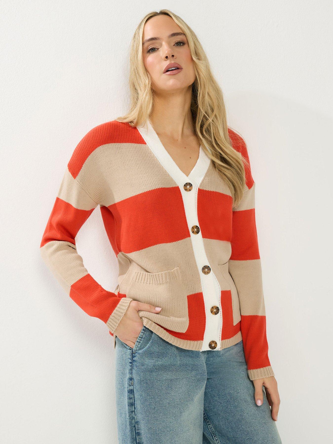 Long Tall Sally Stripe Button Cardigan - Cream