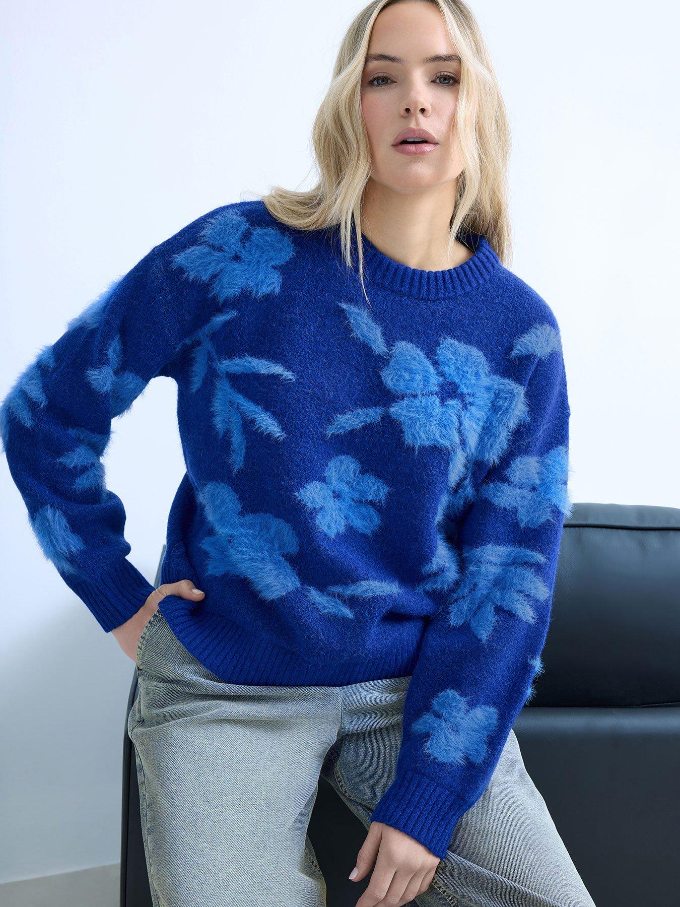Long Tall Sally Floral Jacquard Jumper - Blue