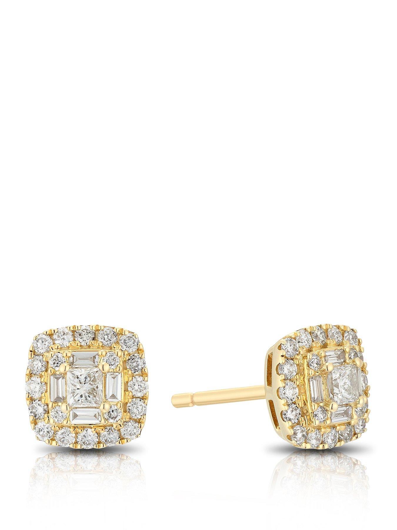 Ernest Jones 9Ct 050Ct Diamond Cushion Cluster Stud Earrings - Gold