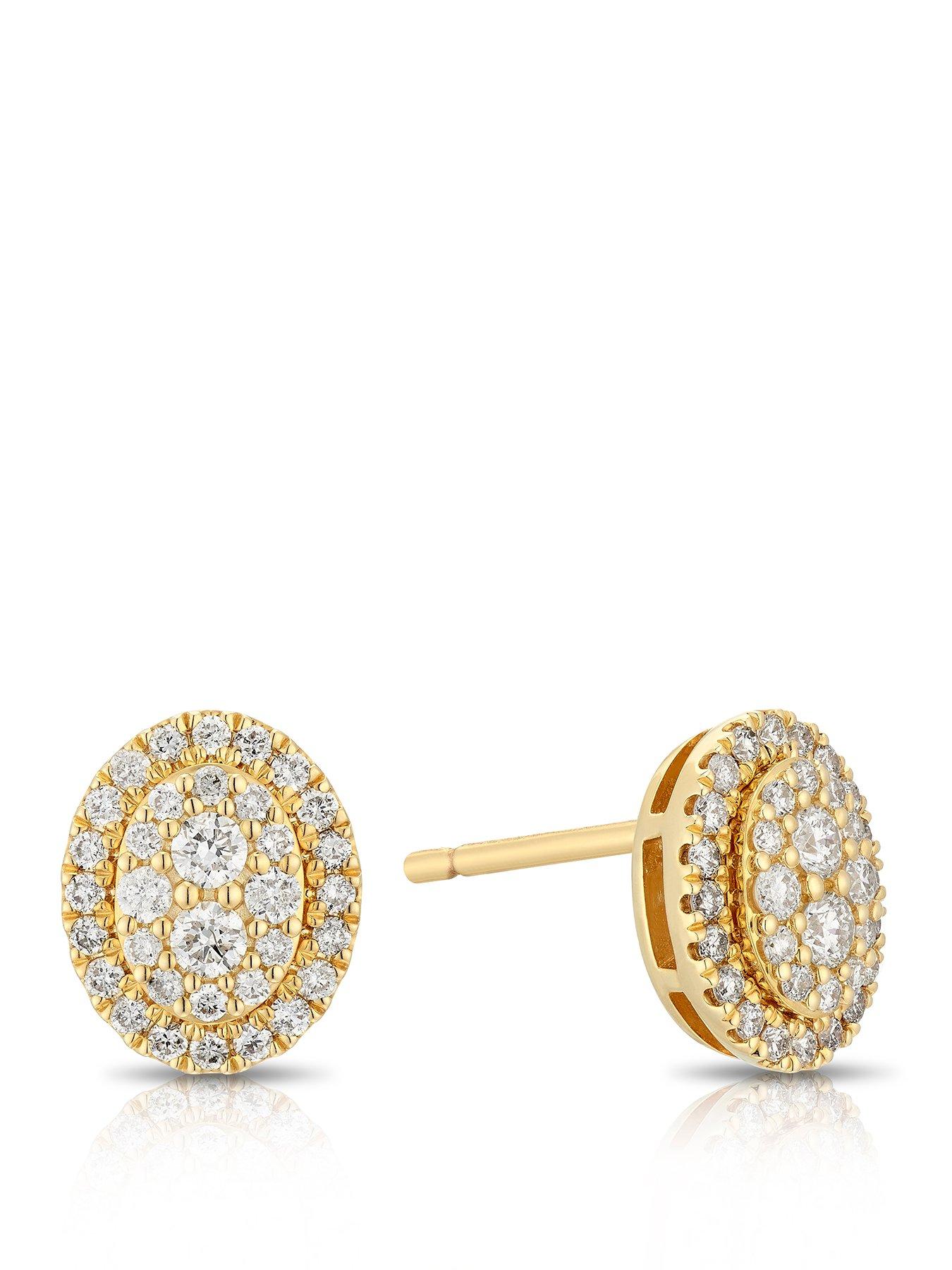 Ernest Jones 9Ct 050Ct Diamond Oval Cluster Stud Earrings - Gold